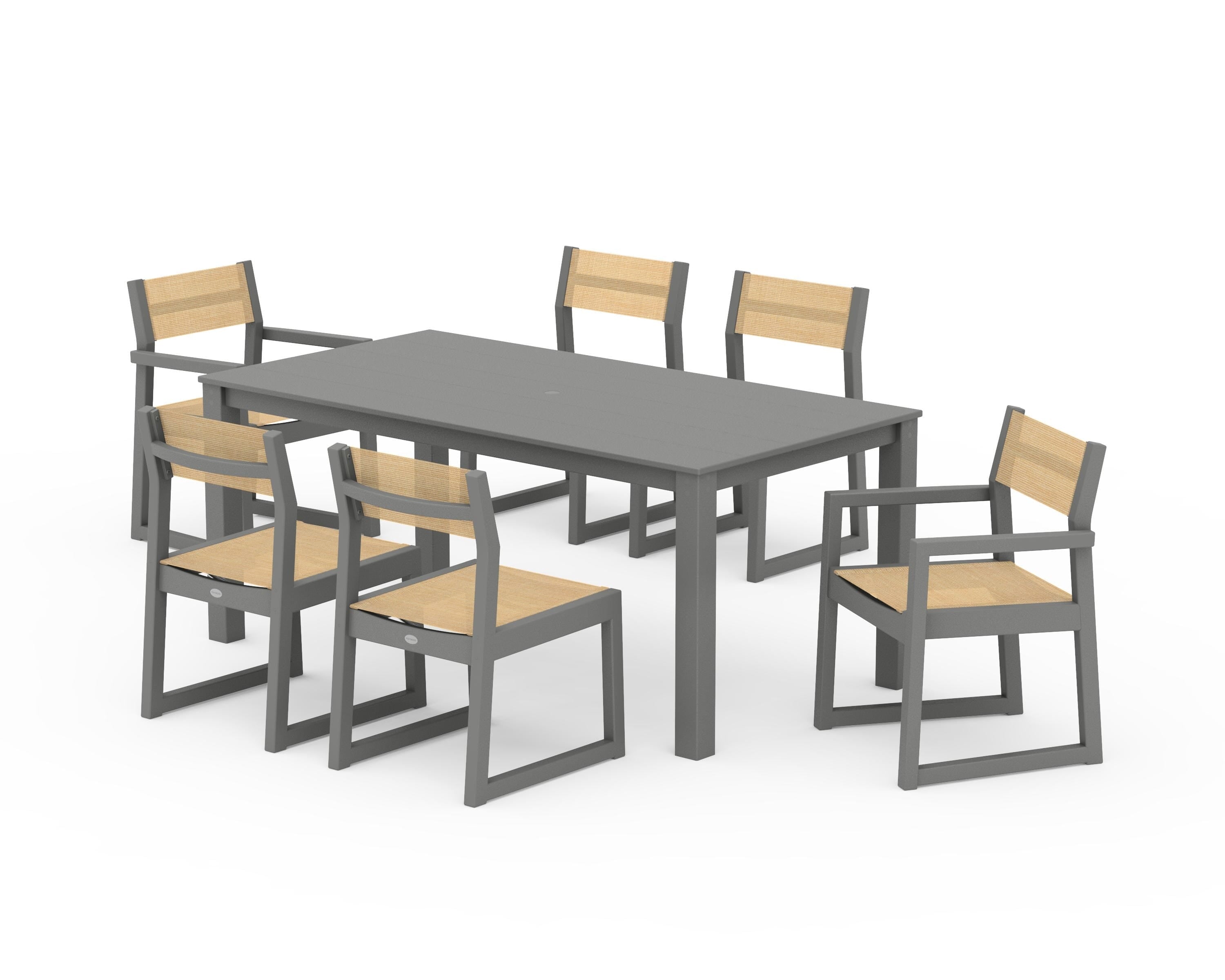 POLYWOOD® EDGE Sling 7-Piece Parsons Dining Set in Slate Grey / Dupioni Apricot Sling