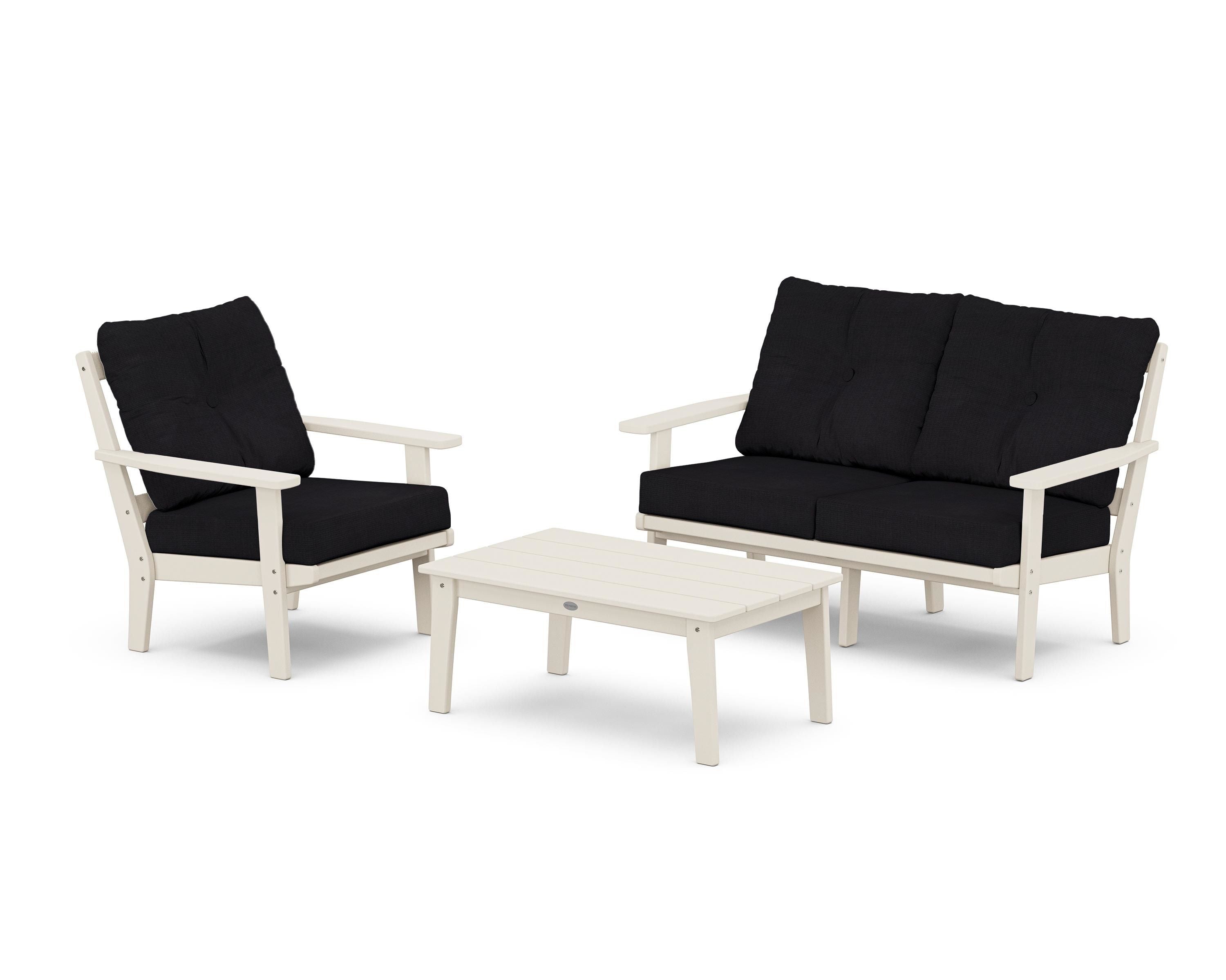 POLYWOOD® Prairie 3-Piece Deep Seating Set with Loveseat in Sand / Midnight Linen