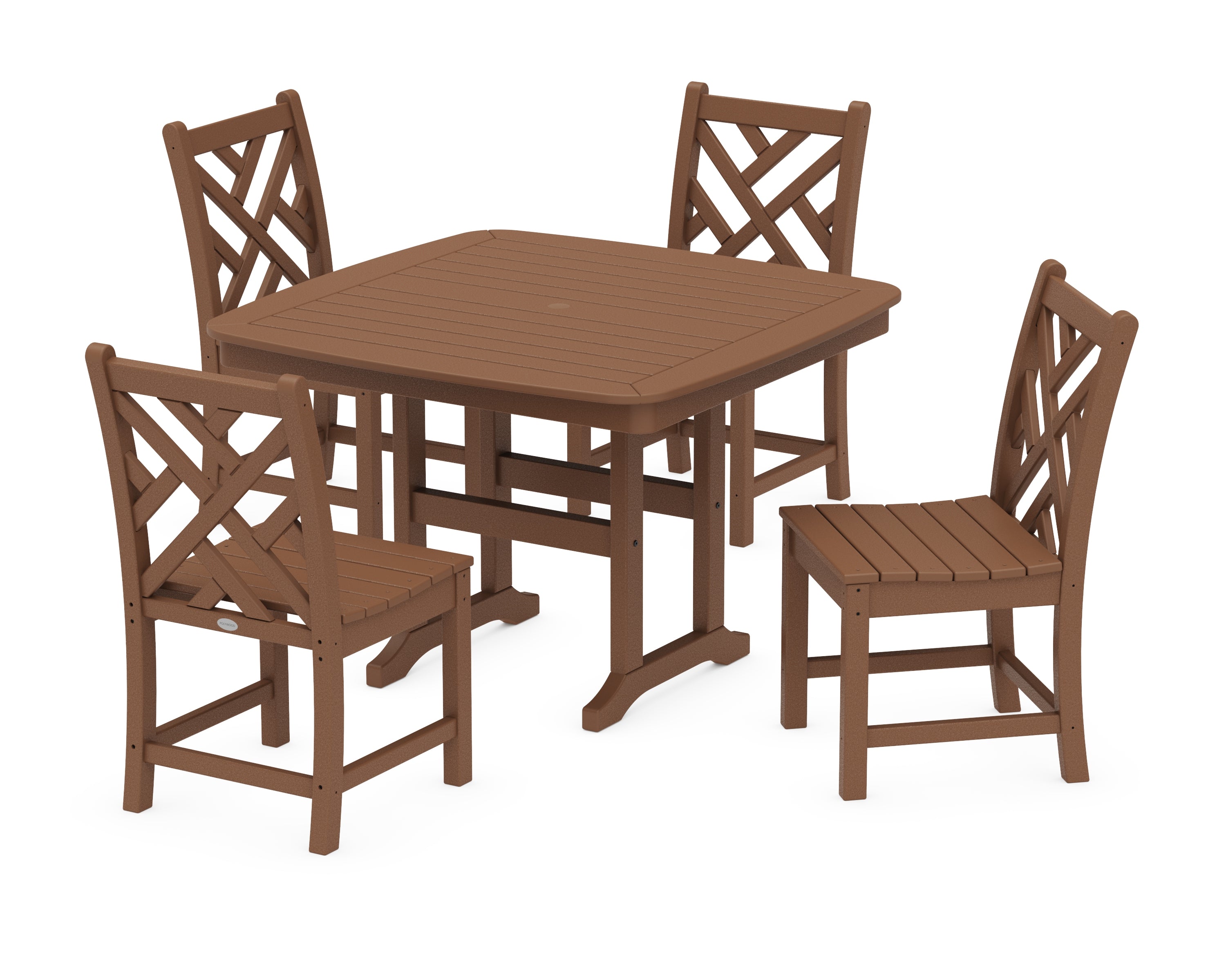 POLYWOOD® Chippendale Side Chair 5-Piece Dining Set with Trestle Legs in Teak