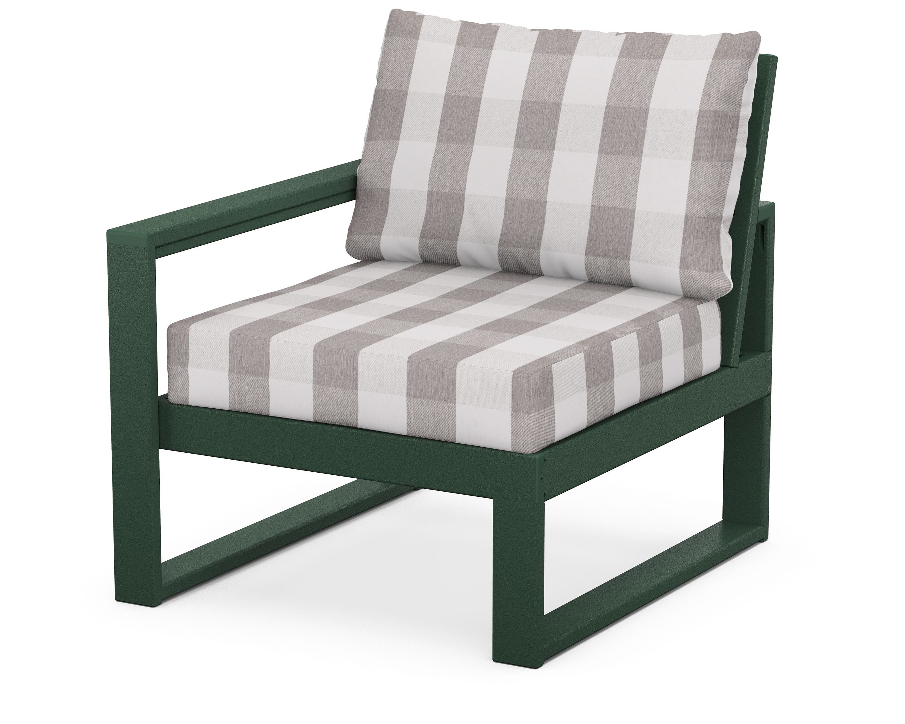POLYWOOD® EDGE Modular Left Arm Chair in Green / Buffalo Plaid Grey Mist