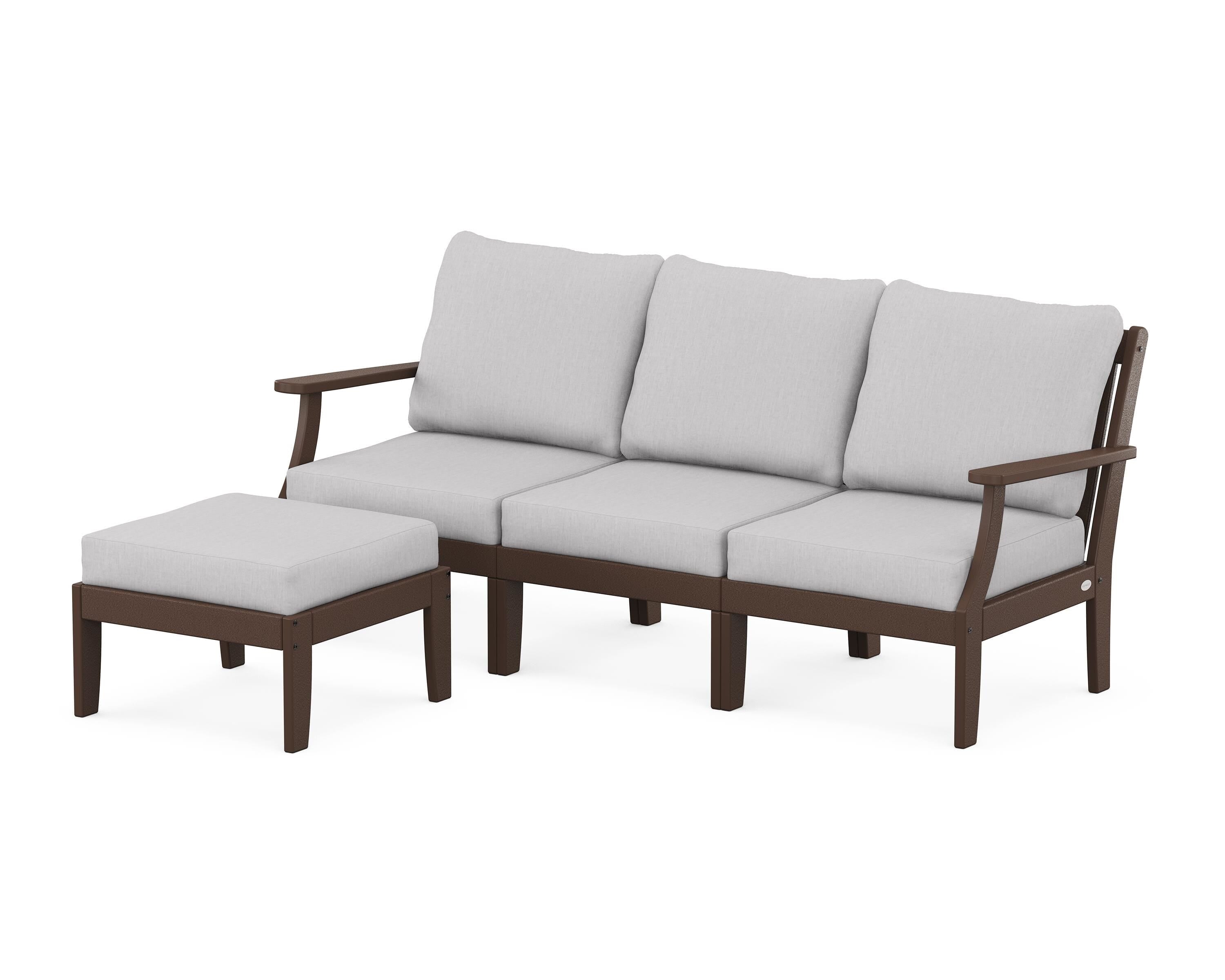 POLYWOOD® Braxton Modular 4-Piece Deep Seating Set with Ottoman in Mahogany / Granite