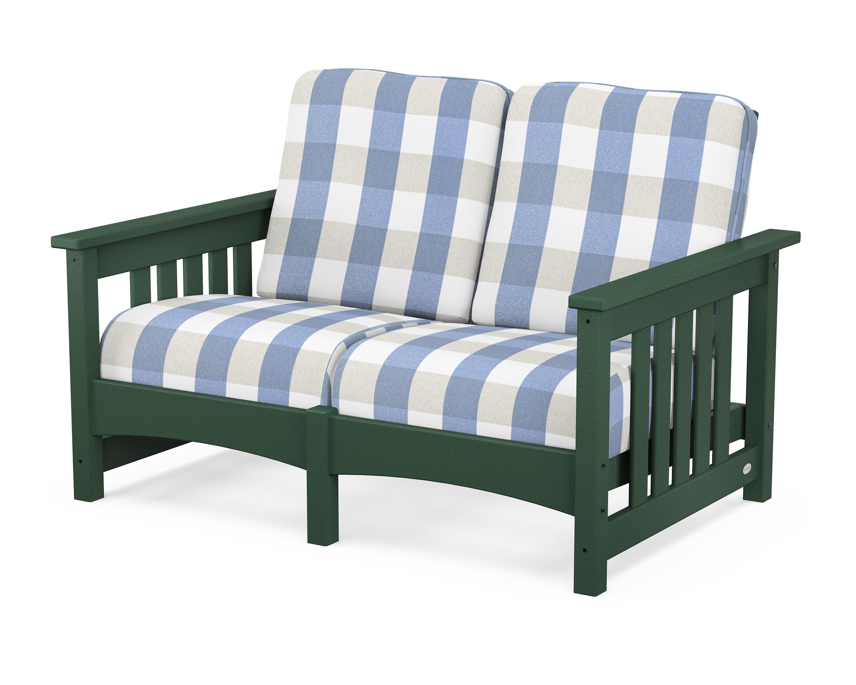 POLYWOOD® Club Mission Loveseat in Green / Buffalo Plaid Sky Blue