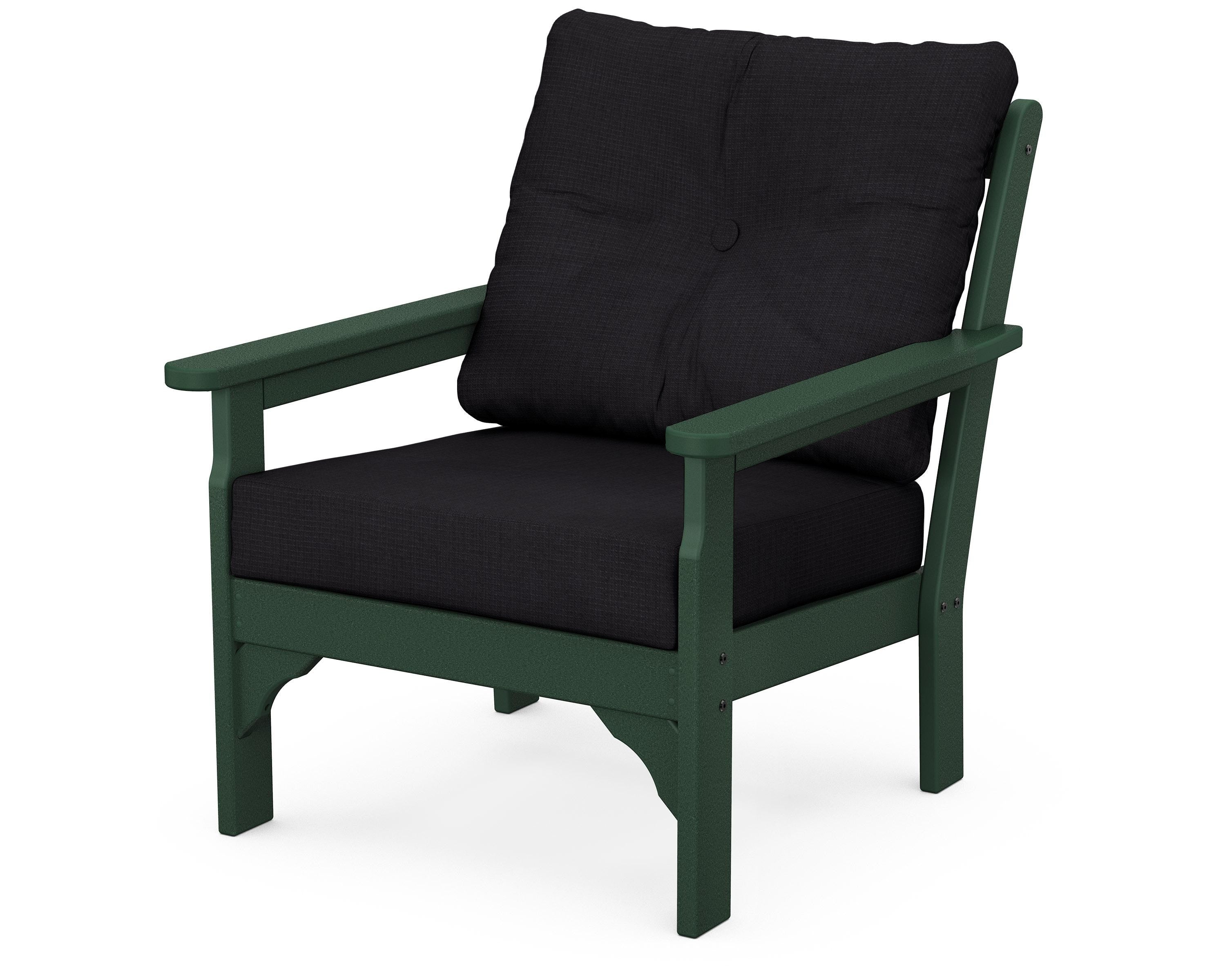 POLYWOOD® Vineyard Deep Seating Chair in Green / Midnight Linen