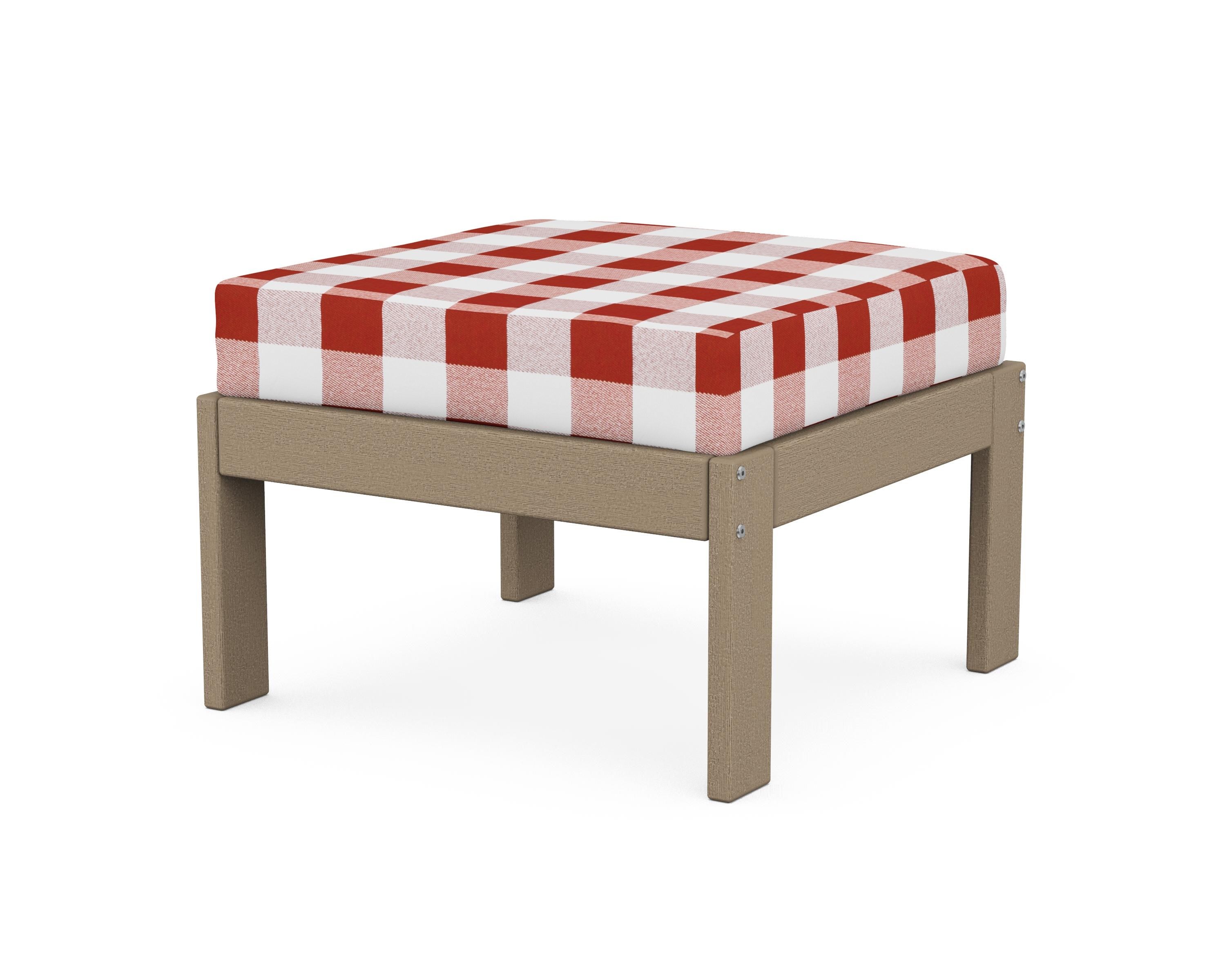 POLYWOOD® Vineyard Modular Ottoman in Vintage Sahara / Buffalo Plaid Crimson