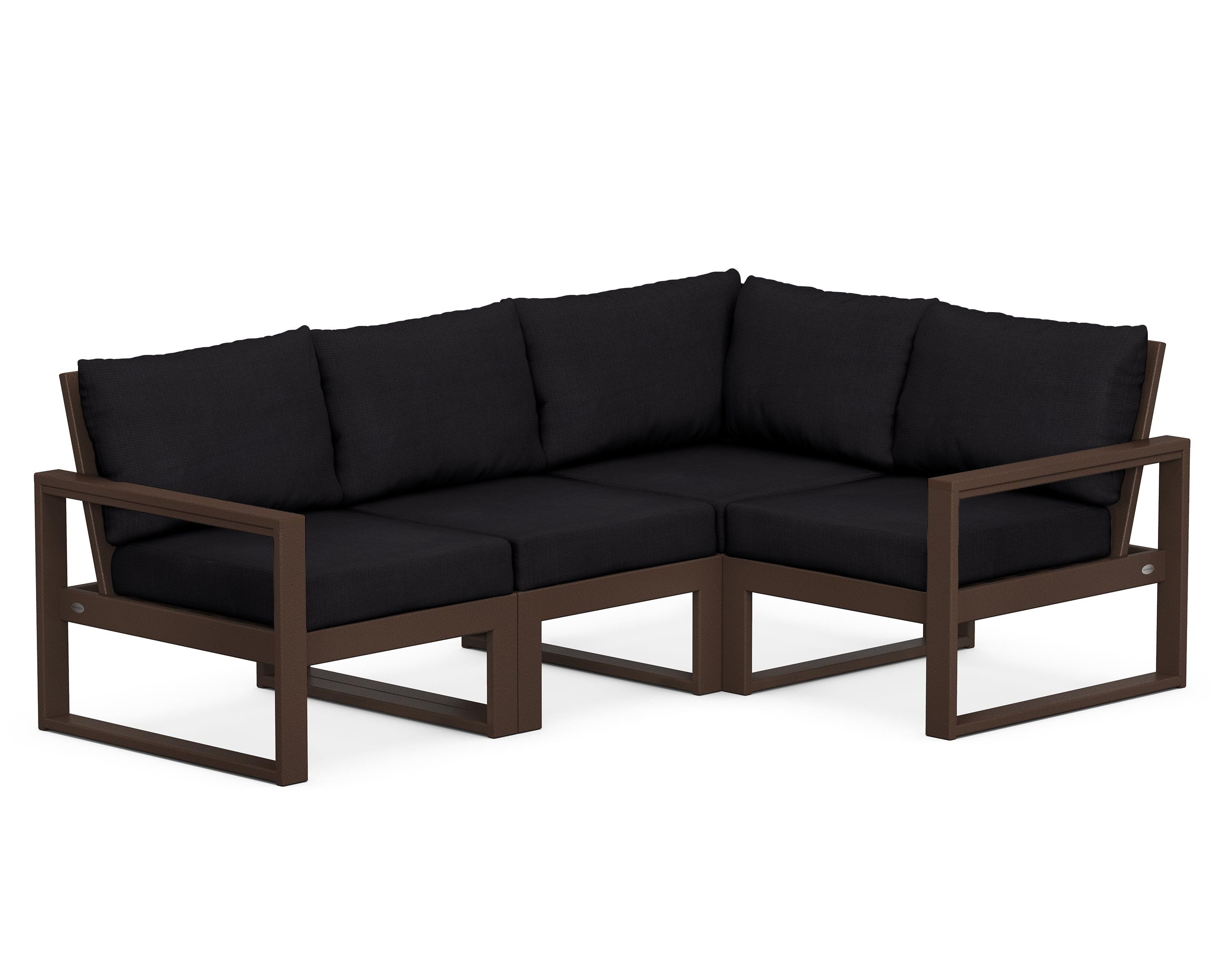 POLYWOOD® EDGE 4-Piece Modular Deep Seating Set in Mahogany / Midnight Linen