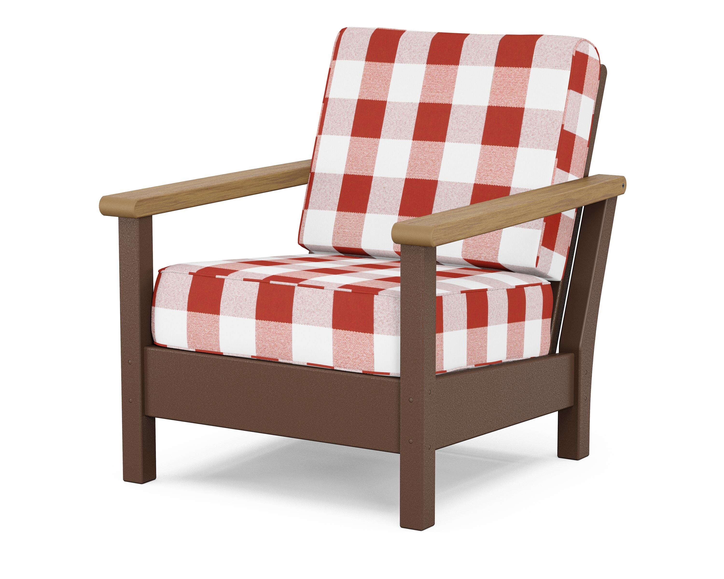 POLYWOOD® Harbour Deep Seating Chair in Mahogany / Natural / Buffalo Plaid Crimson