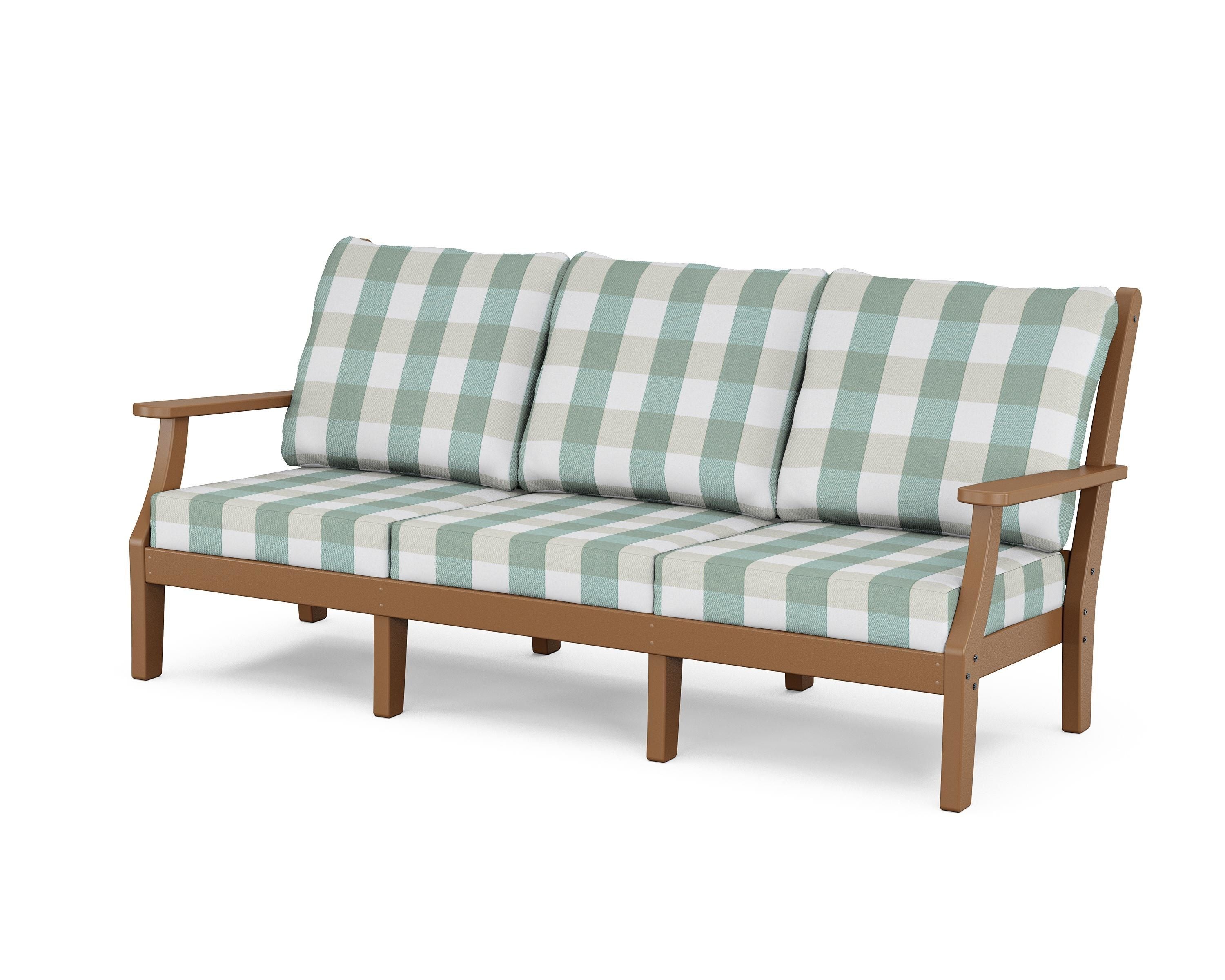 Country Living Wovendale Deep Seating Sofa in Teak / Buffalo Plaid Glacier Spa