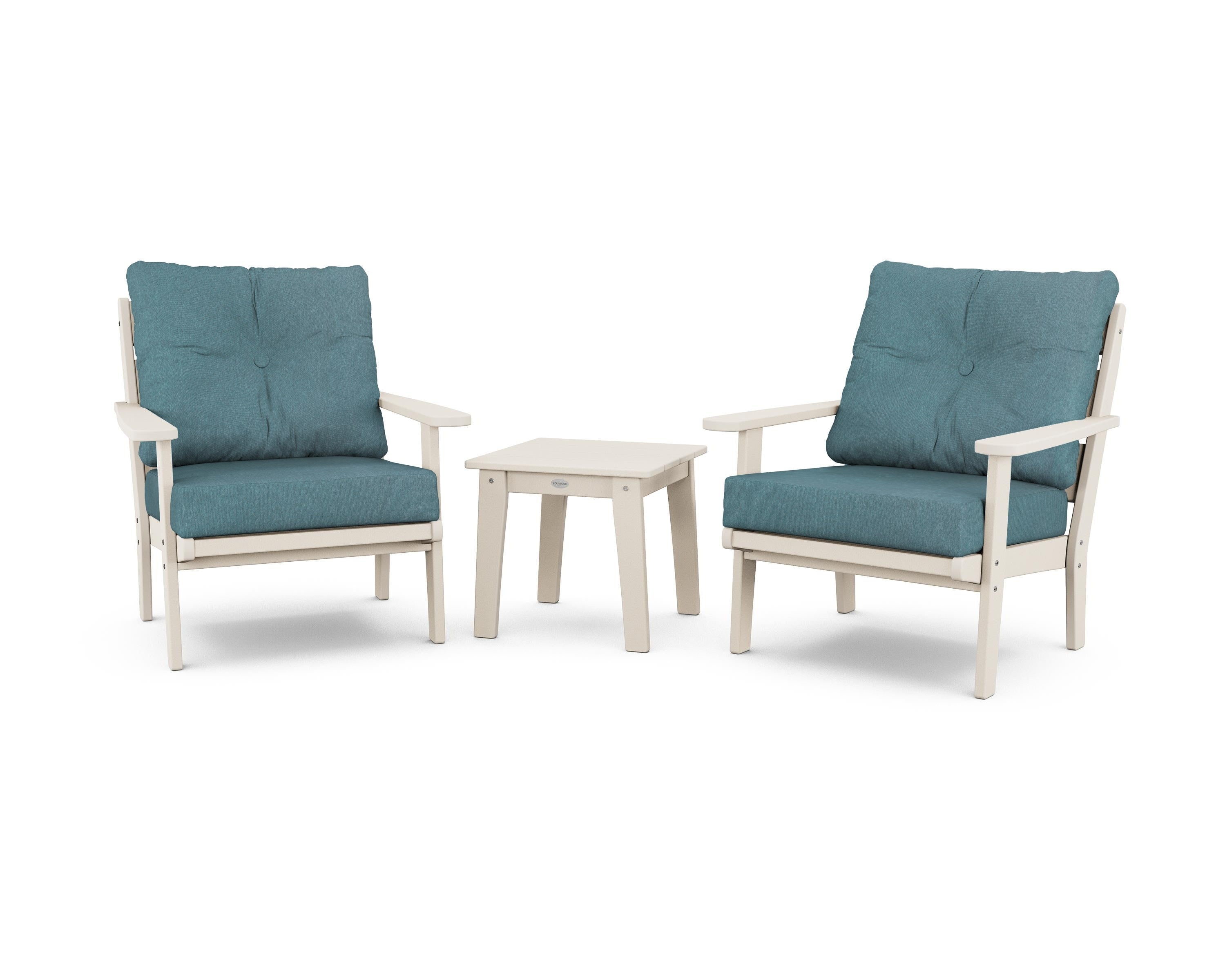POLYWOOD® Lakeside 3-Piece Deep Seating Chair Set in Sand / Ocean Teal