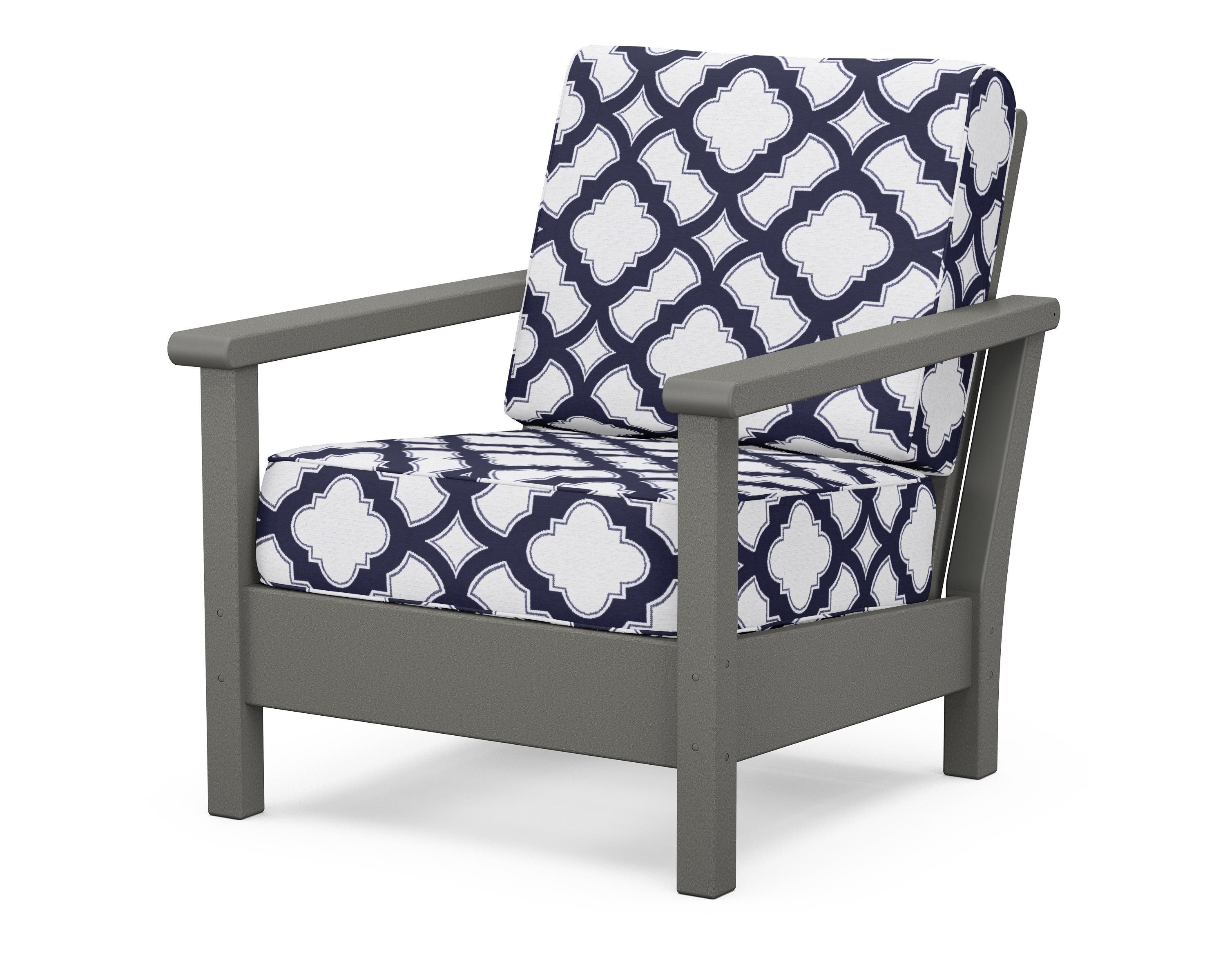 POLYWOOD® Harbour Deep Seating Chair in Slate Grey / Trellis Navy