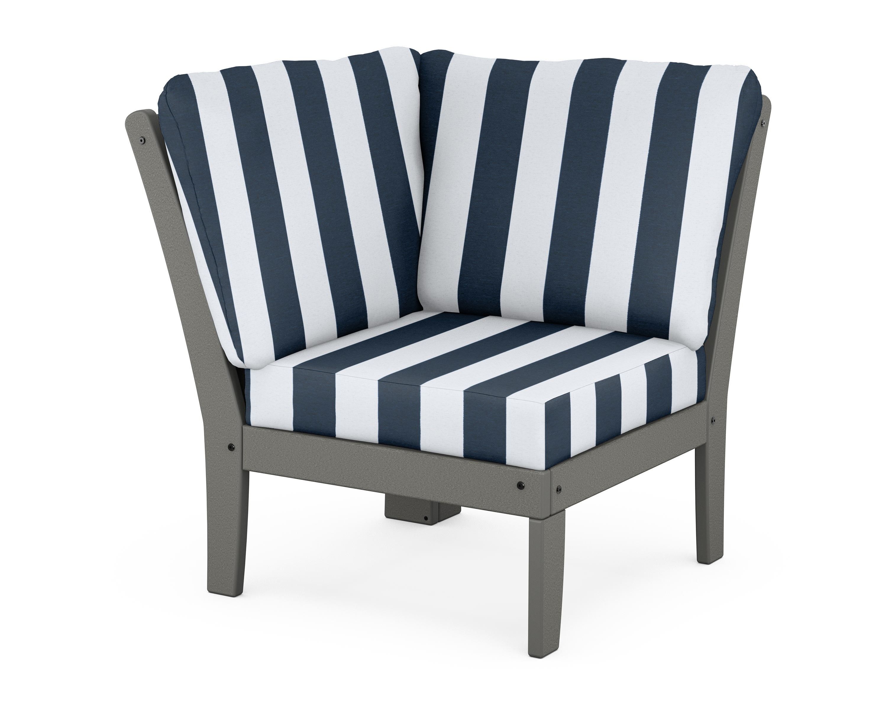 POLYWOOD® Braxton Modular Corner Chair in Slate Grey / Cabana Stripe Marine Indigo