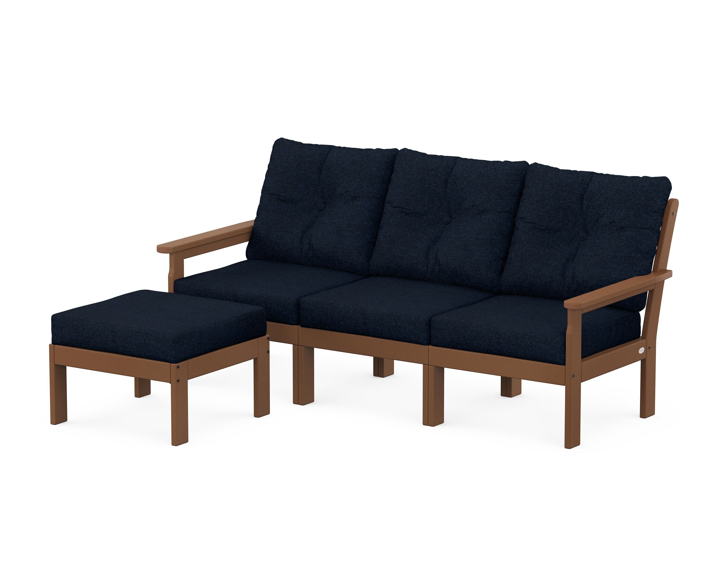 POLYWOOD® Vineyard 4-Piece Sectional with Ottoman in Teak / Marine Indigo