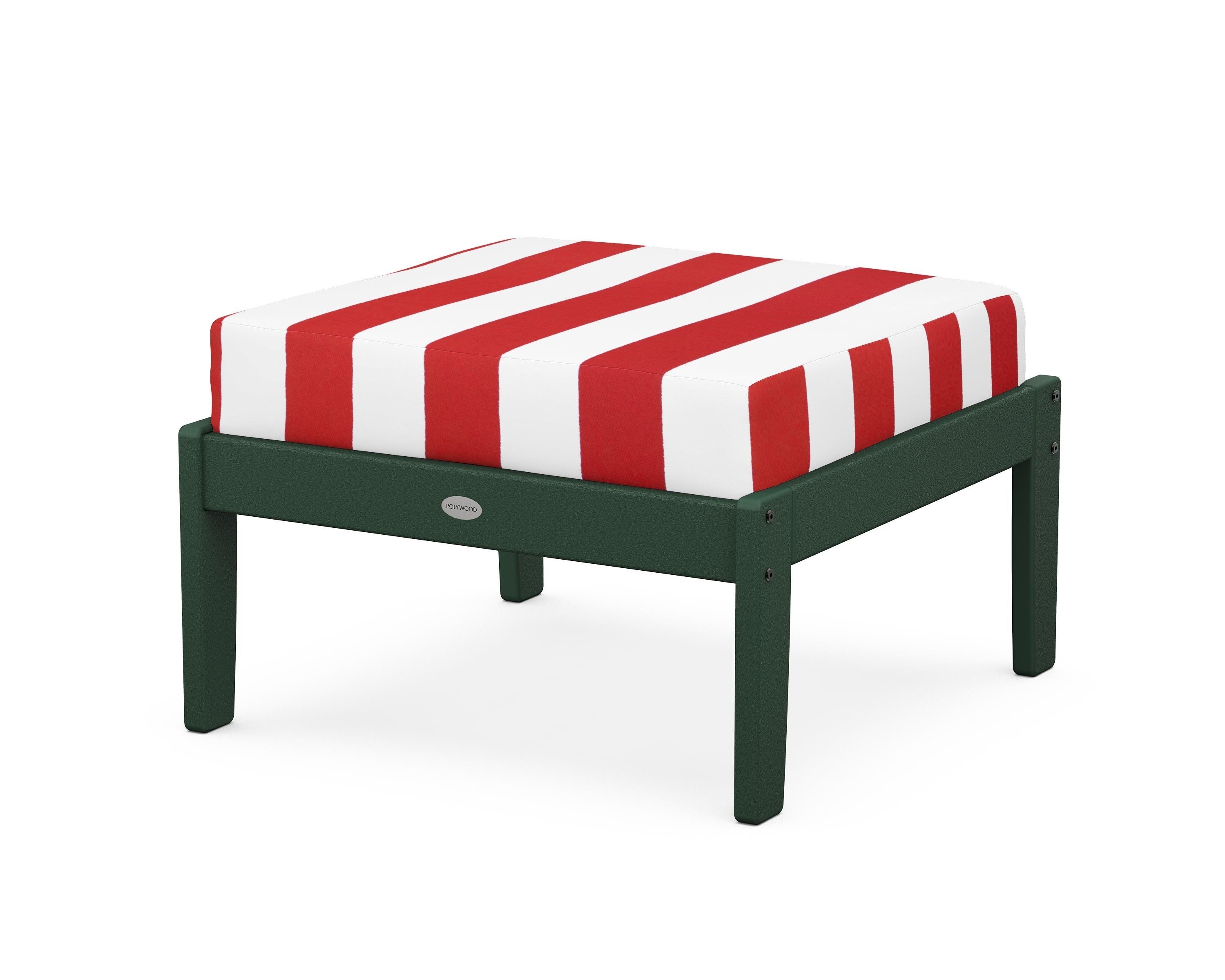 POLYWOOD® Braxton Deep Seating Ottoman in Green / Cabana Stripe Crimson