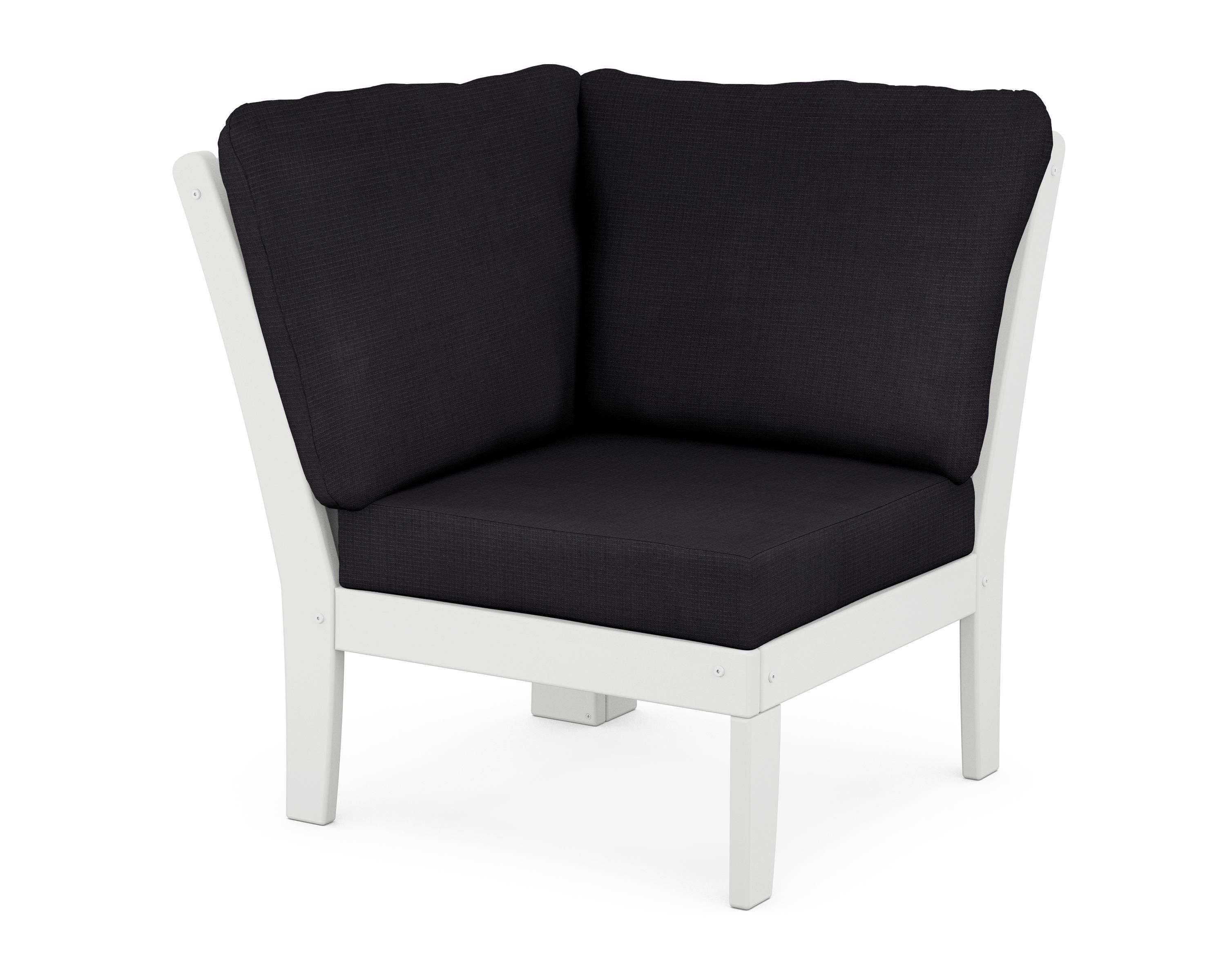 POLYWOOD® Braxton Modular Corner Chair in White / Midnight Linen