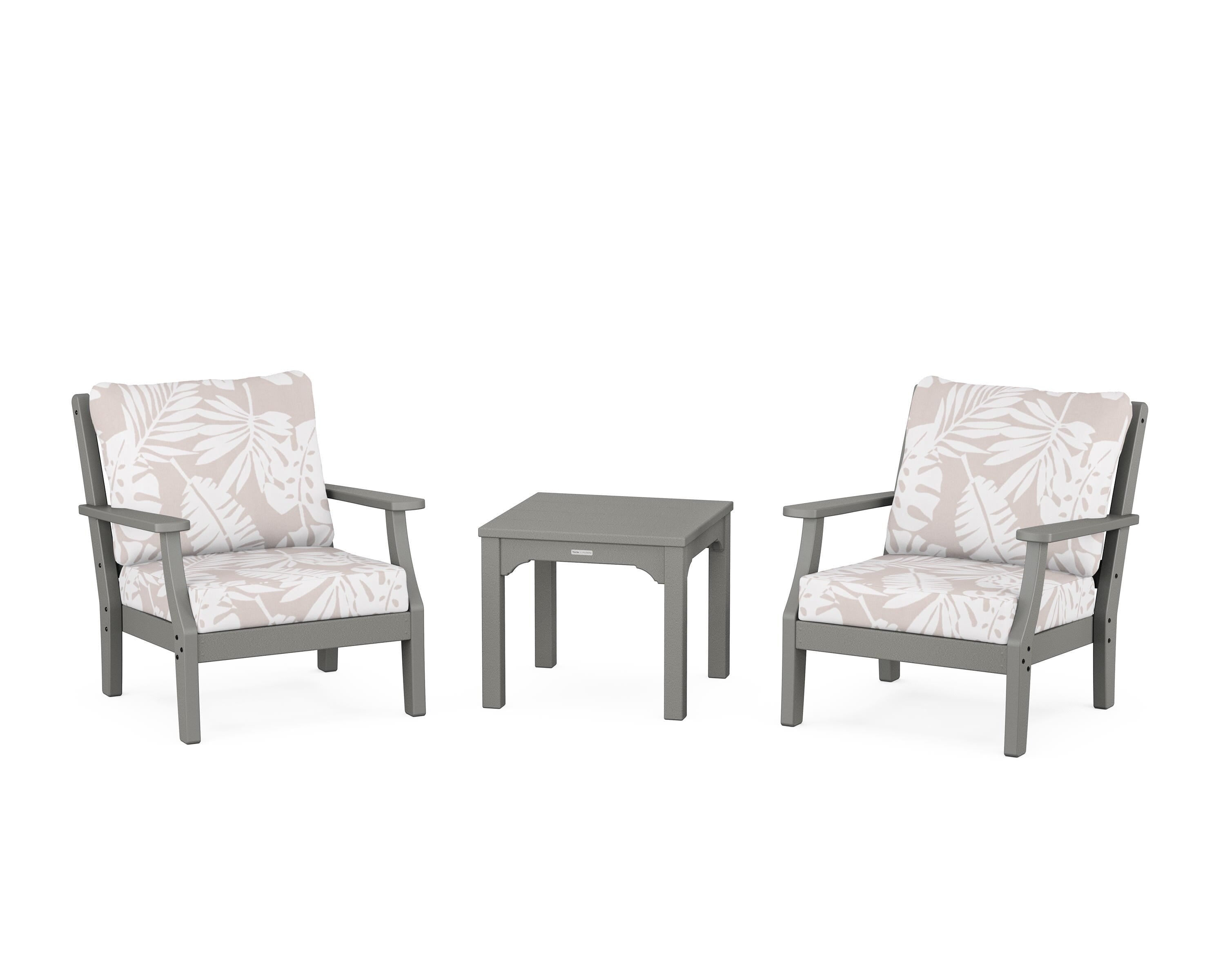 Martha Stewart by POLYWOOD® Chinoiserie 3-Piece Deep Seating Set in Slate Grey / Leaf Dune Burlap