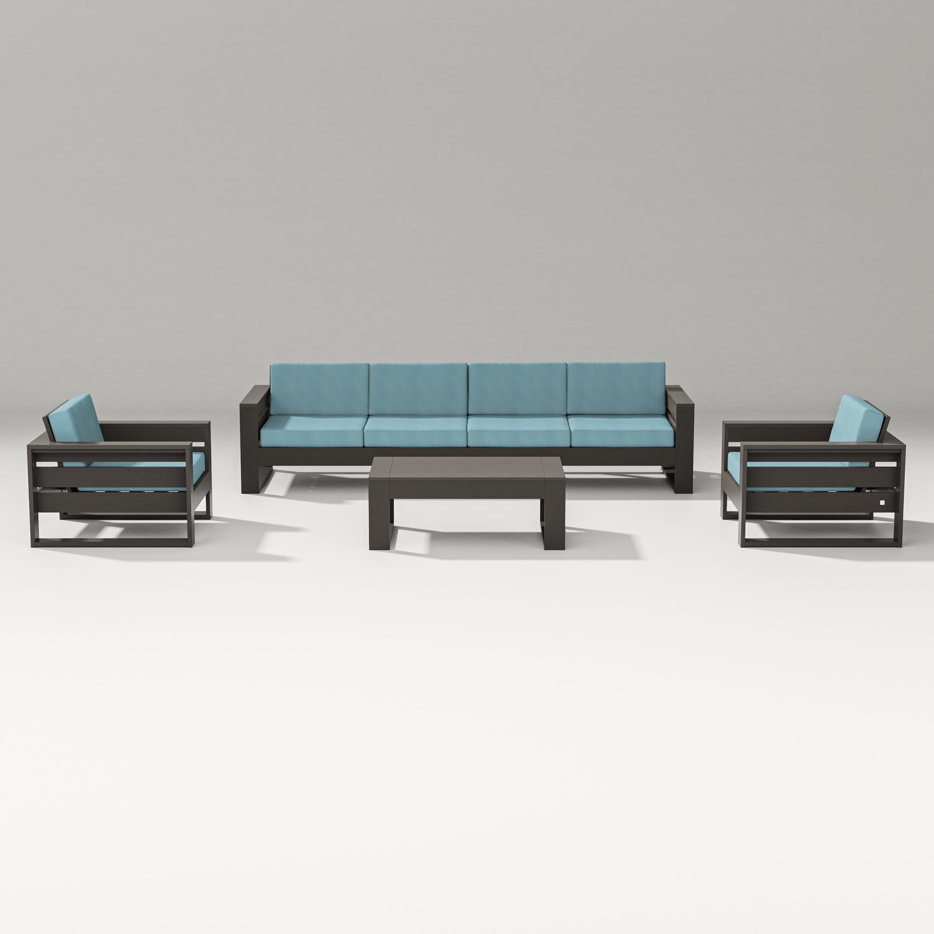 PW Designer Series Latitude 5-Piece Lounge Sofa Set in Vintage Coffee / Lattice Sky Blue