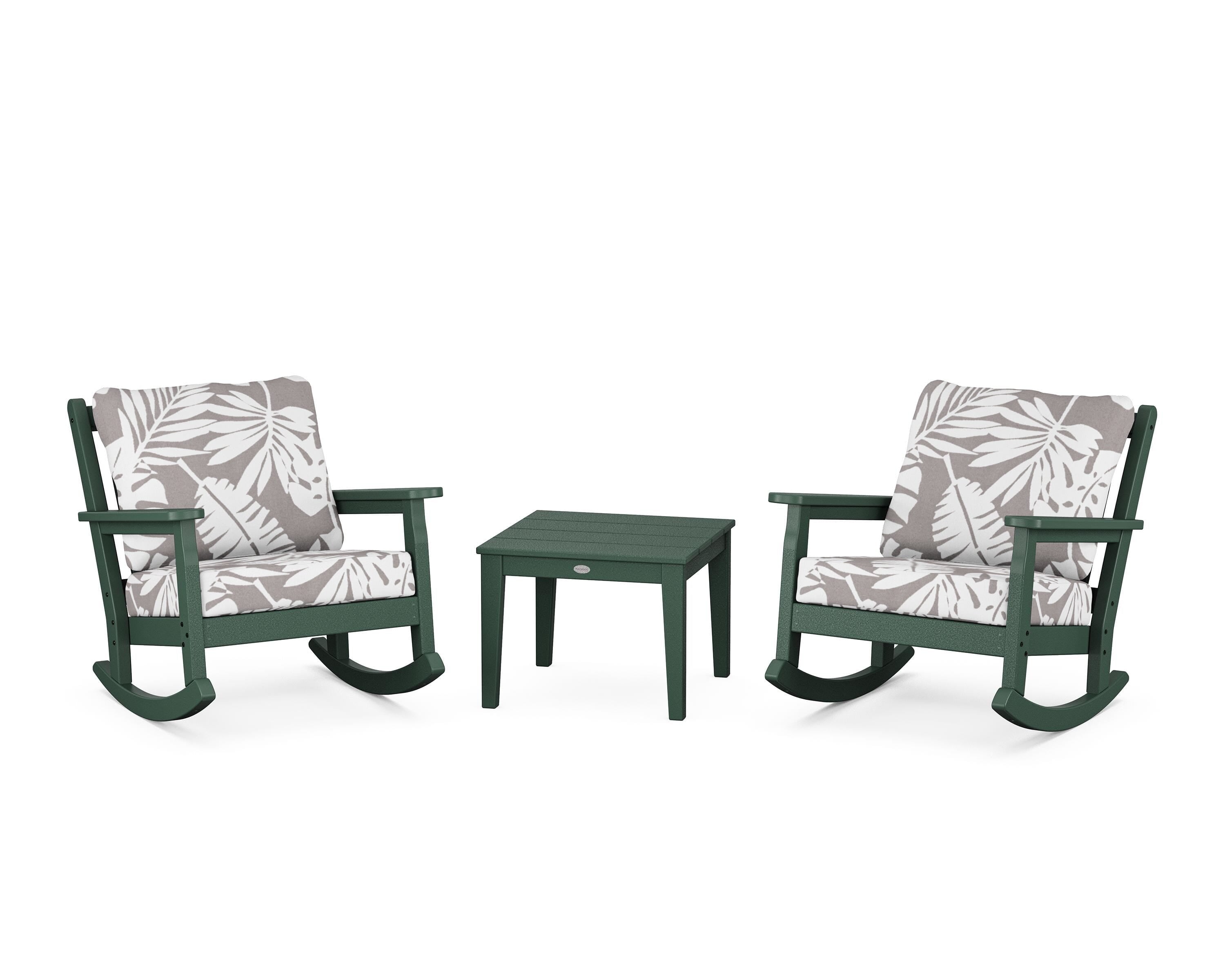 POLYWOOD® Chippendale 3-Piece Deep Seating Rocker Set in Green / Leaf Grey Mist