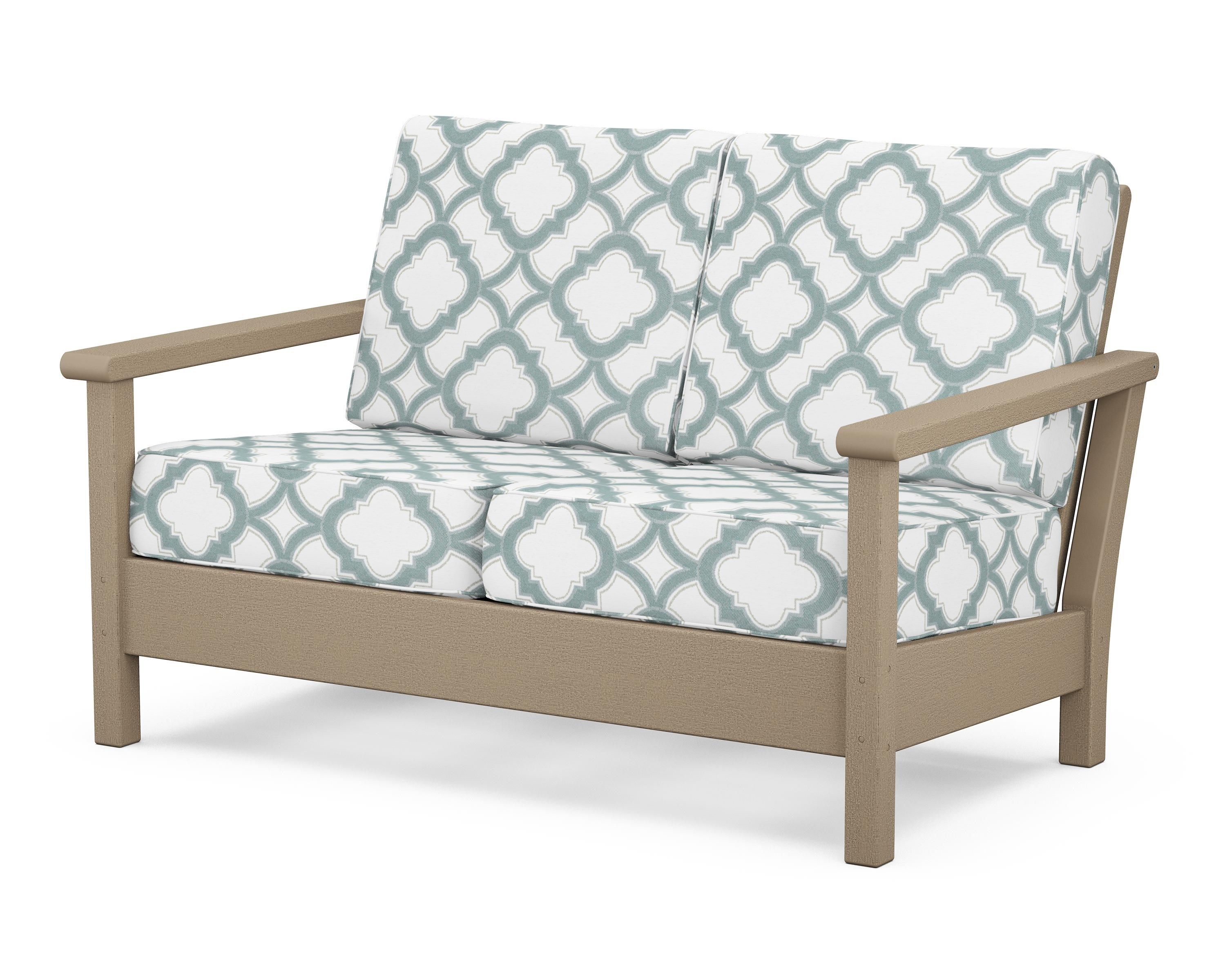 POLYWOOD® Harbour Deep Seating Loveseat in Vintage Sahara / Trellis Glacier Spa