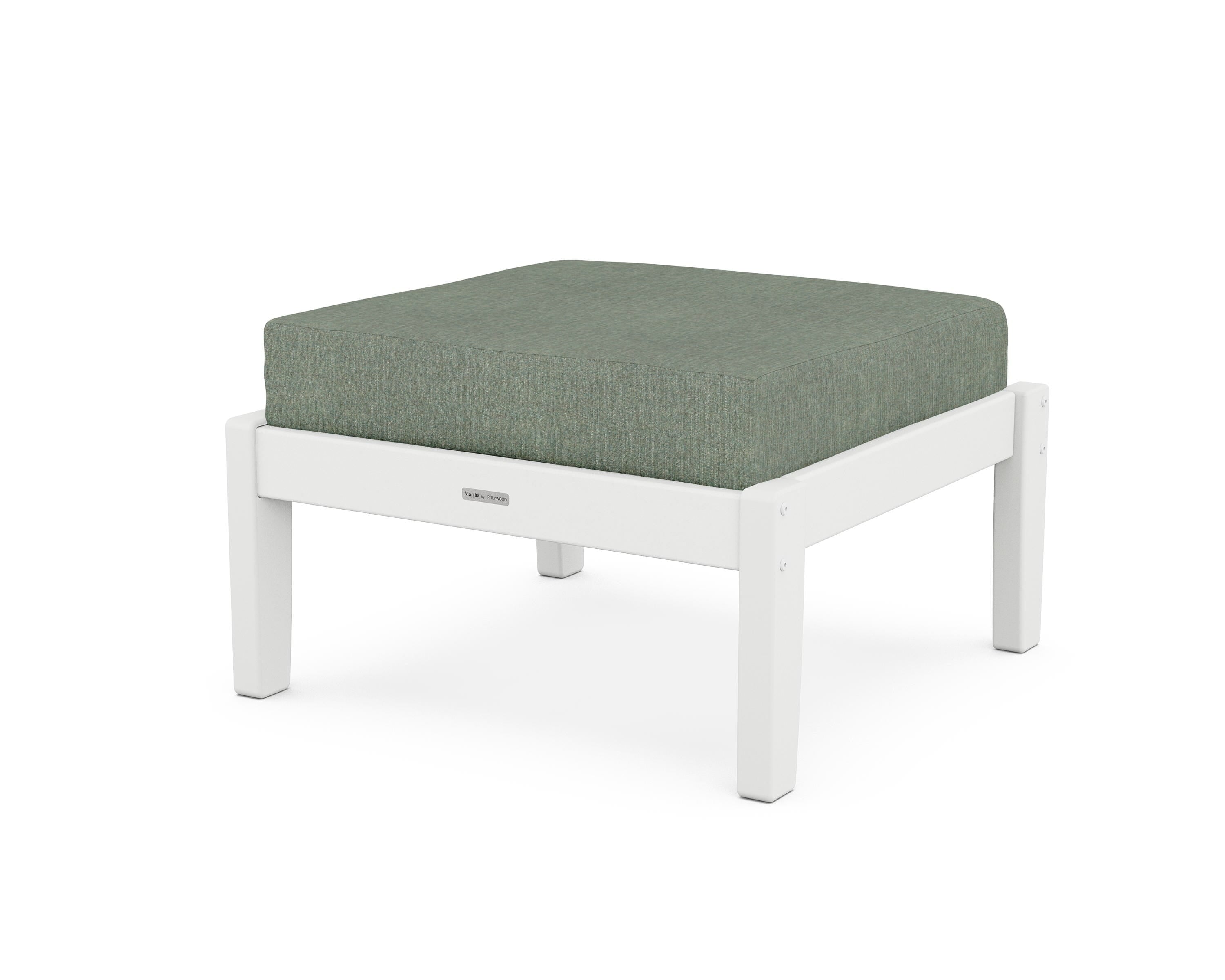Martha Stewart by POLYWOOD® Chinoiserie Deep Seating Ottoman in White / Cast Sage