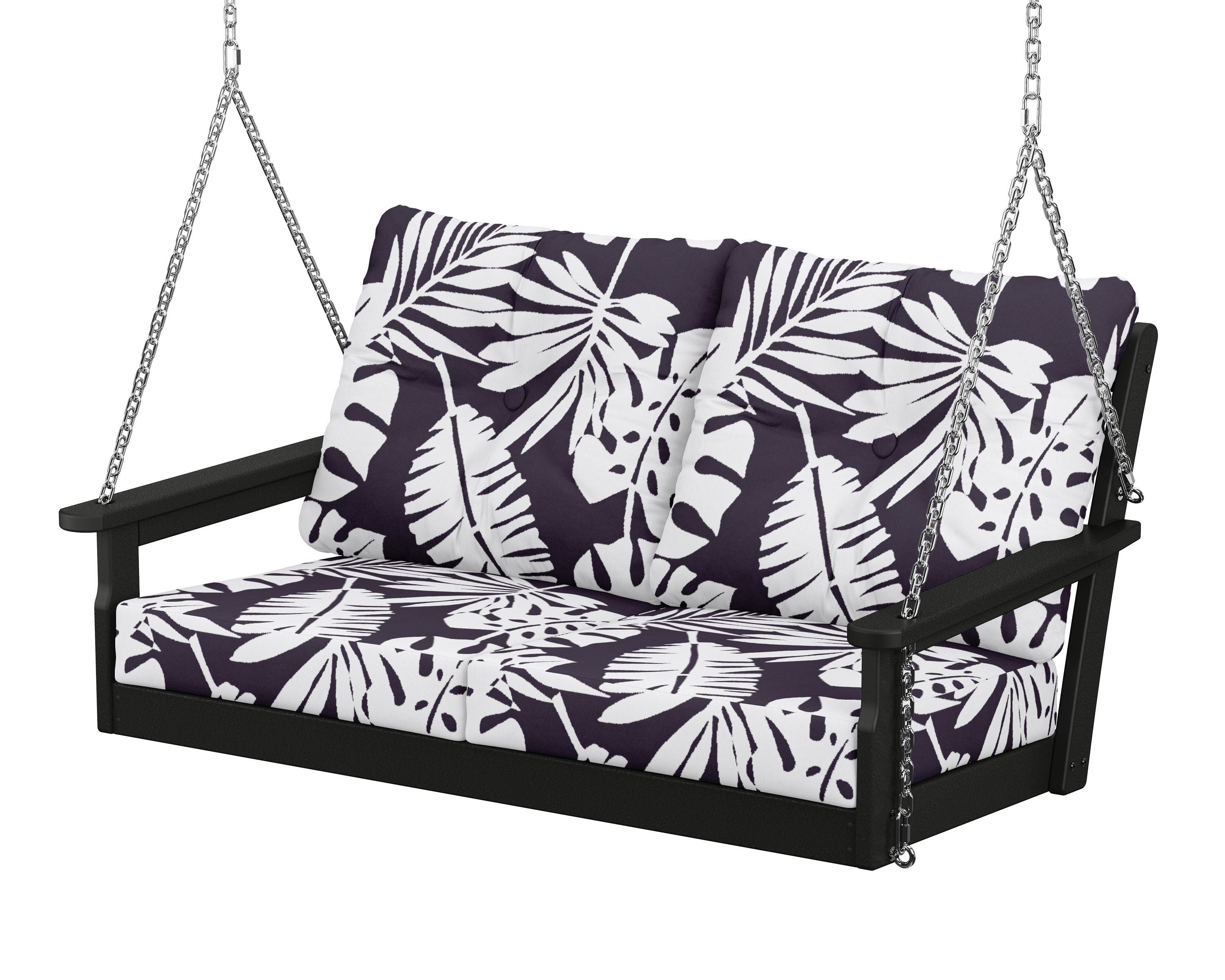 POLYWOOD® Vineyard Deep Seating Swing in Black / Leaf Navy