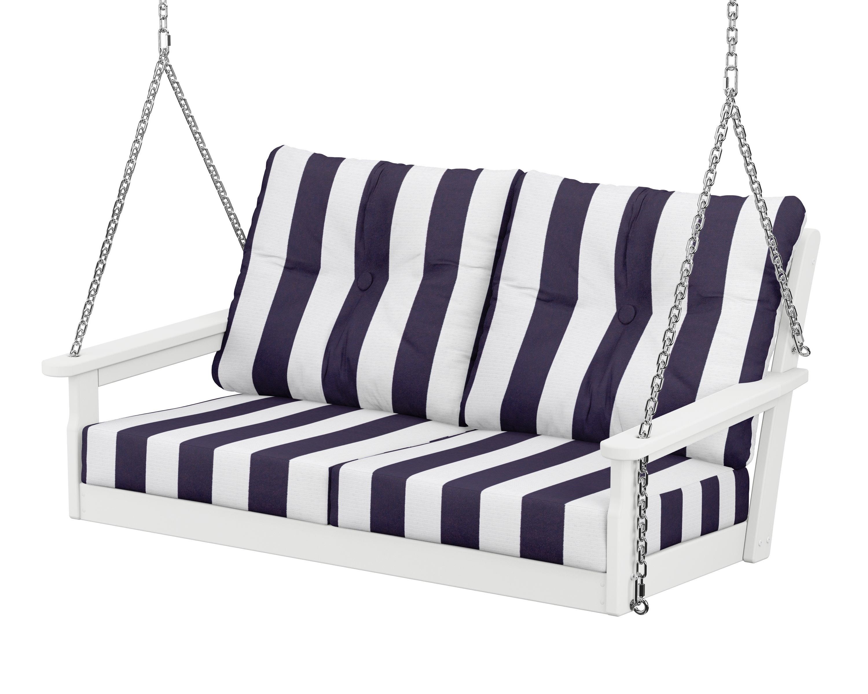 POLYWOOD® Vineyard Deep Seating Swing in White / Cabana Stripe Navy