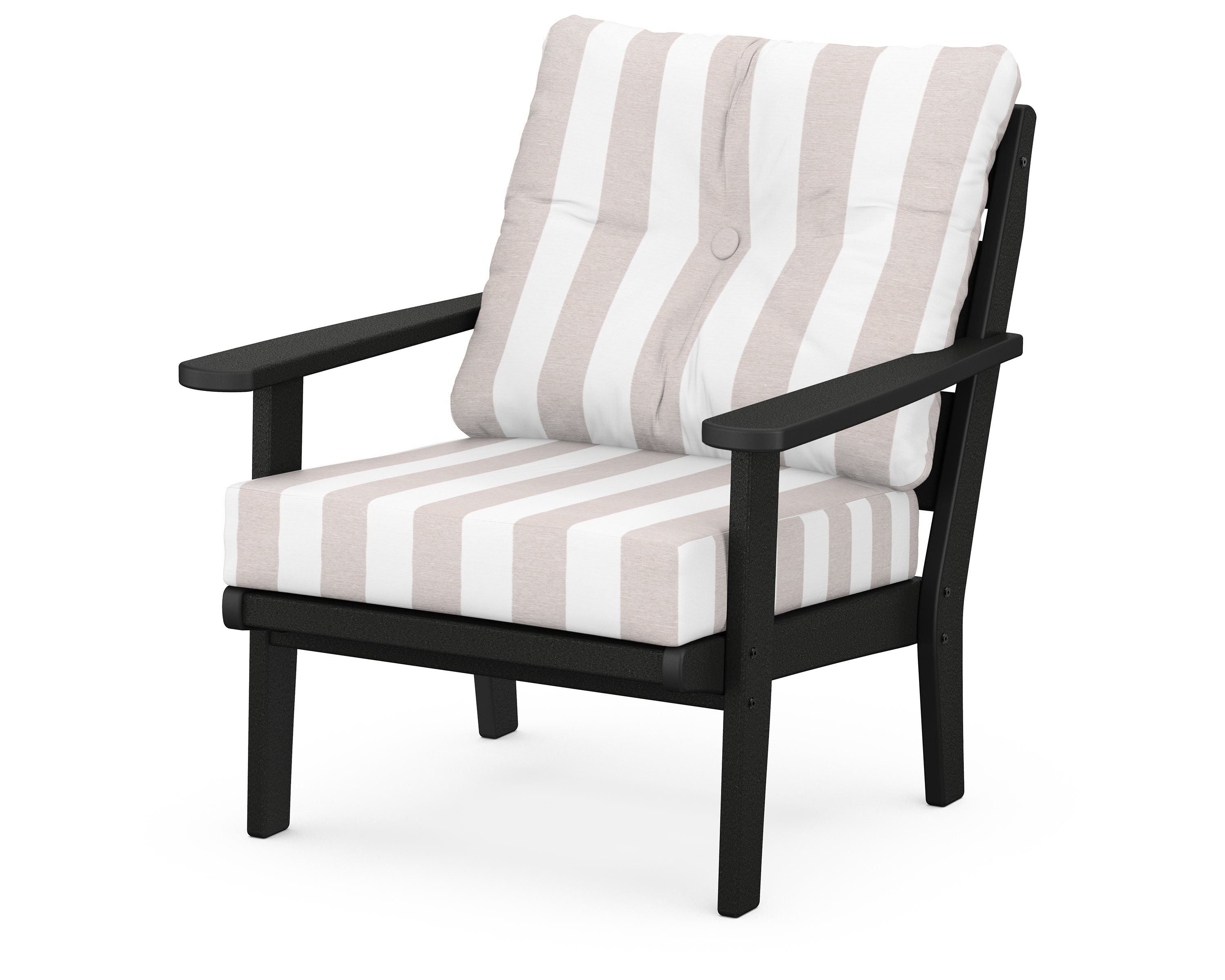 POLYWOOD® Lakeside Deep Seating Chair in Black / Cabana Stripe Dune Burlap