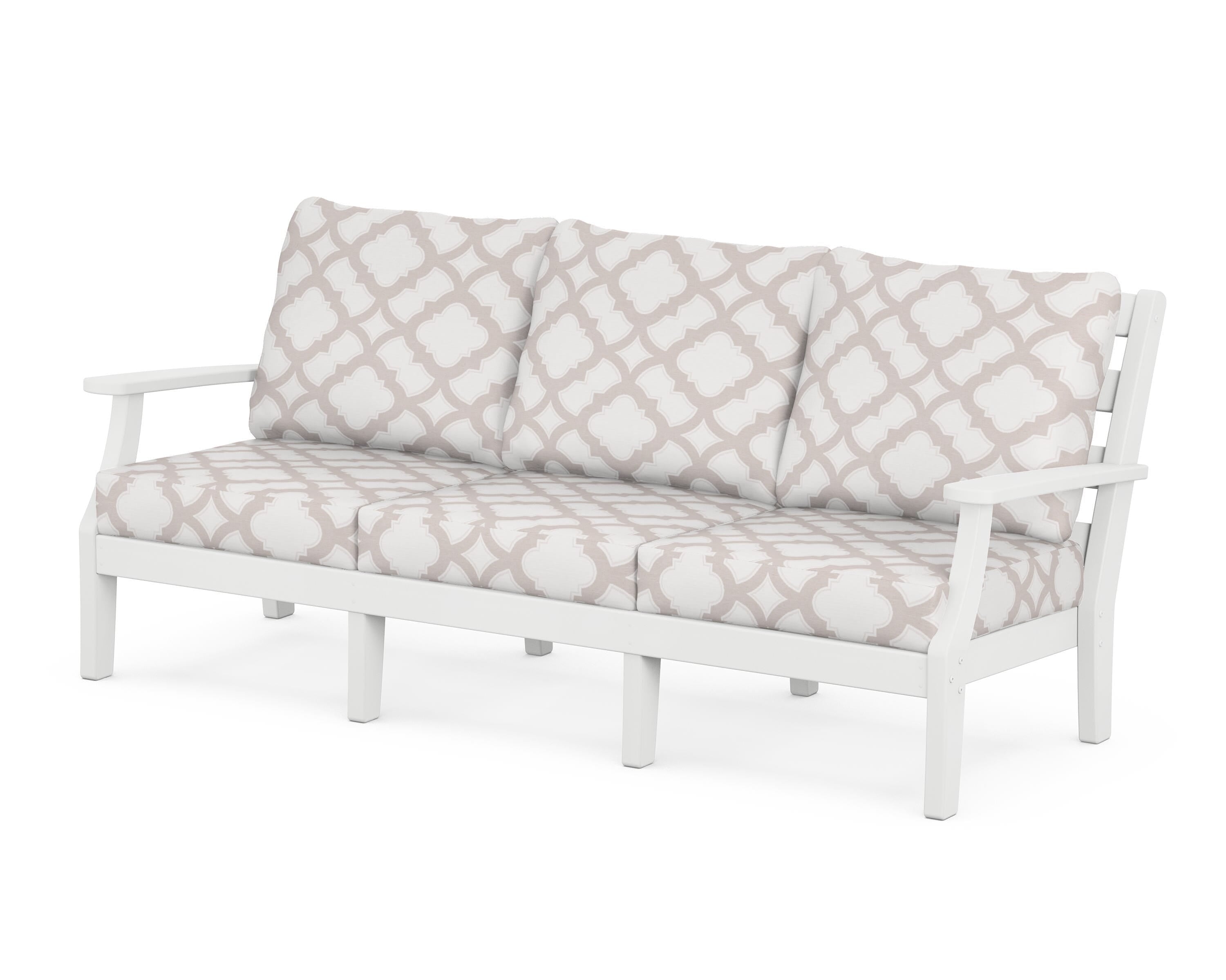 POLYWOOD® Chesapeake Deep Seating Sofa in White / Trellis Dune Burlap