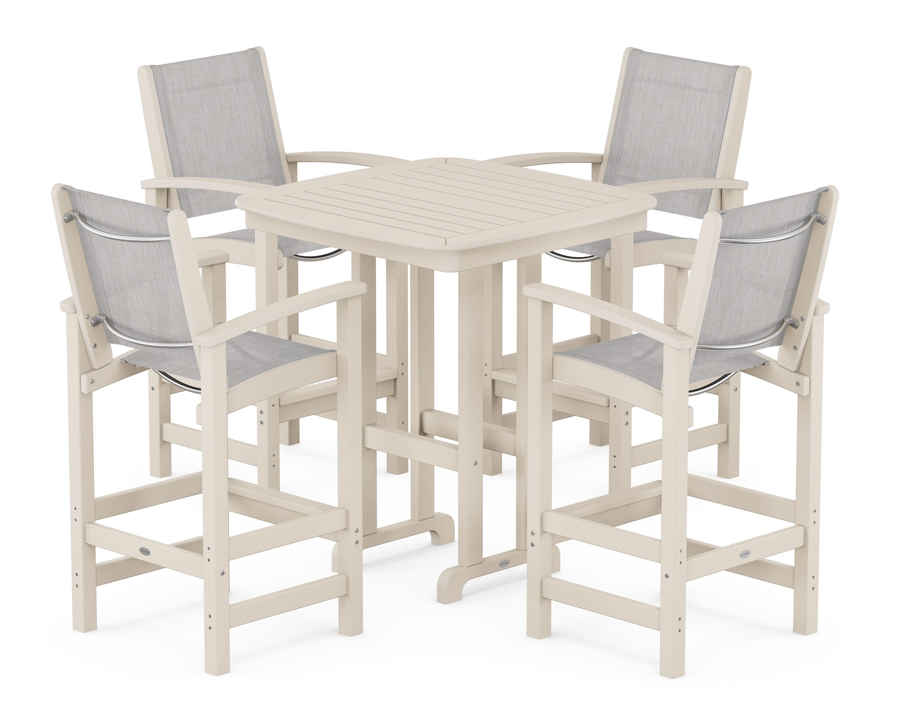 POLYWOOD® Coastal 5-Piece Bar Set in Sand / Parchment Sling