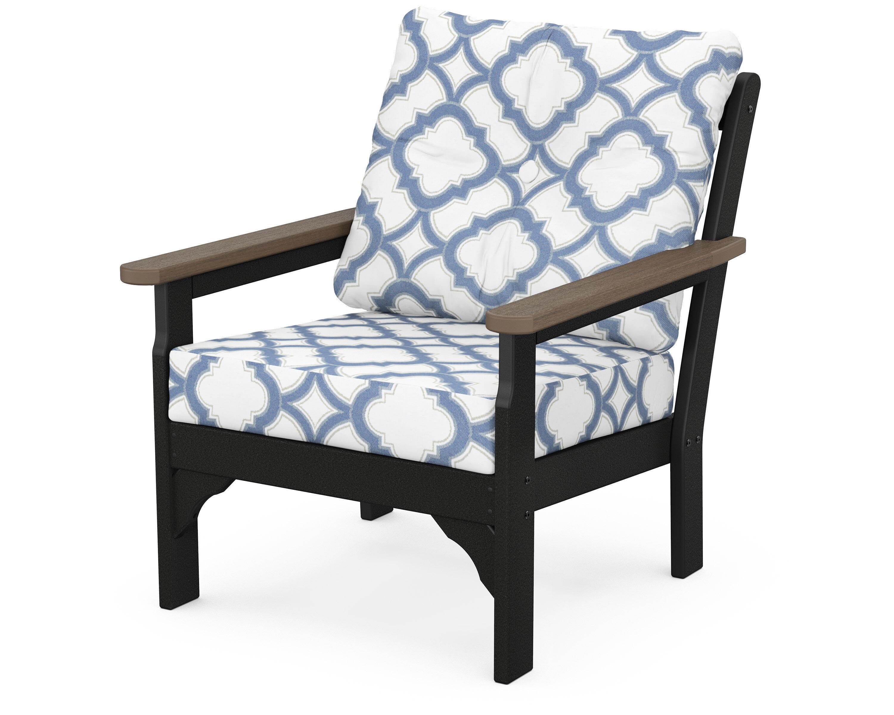 POLYWOOD® Vineyard Deep Seating Chair in Black / Kona / Trellis Sky Blue