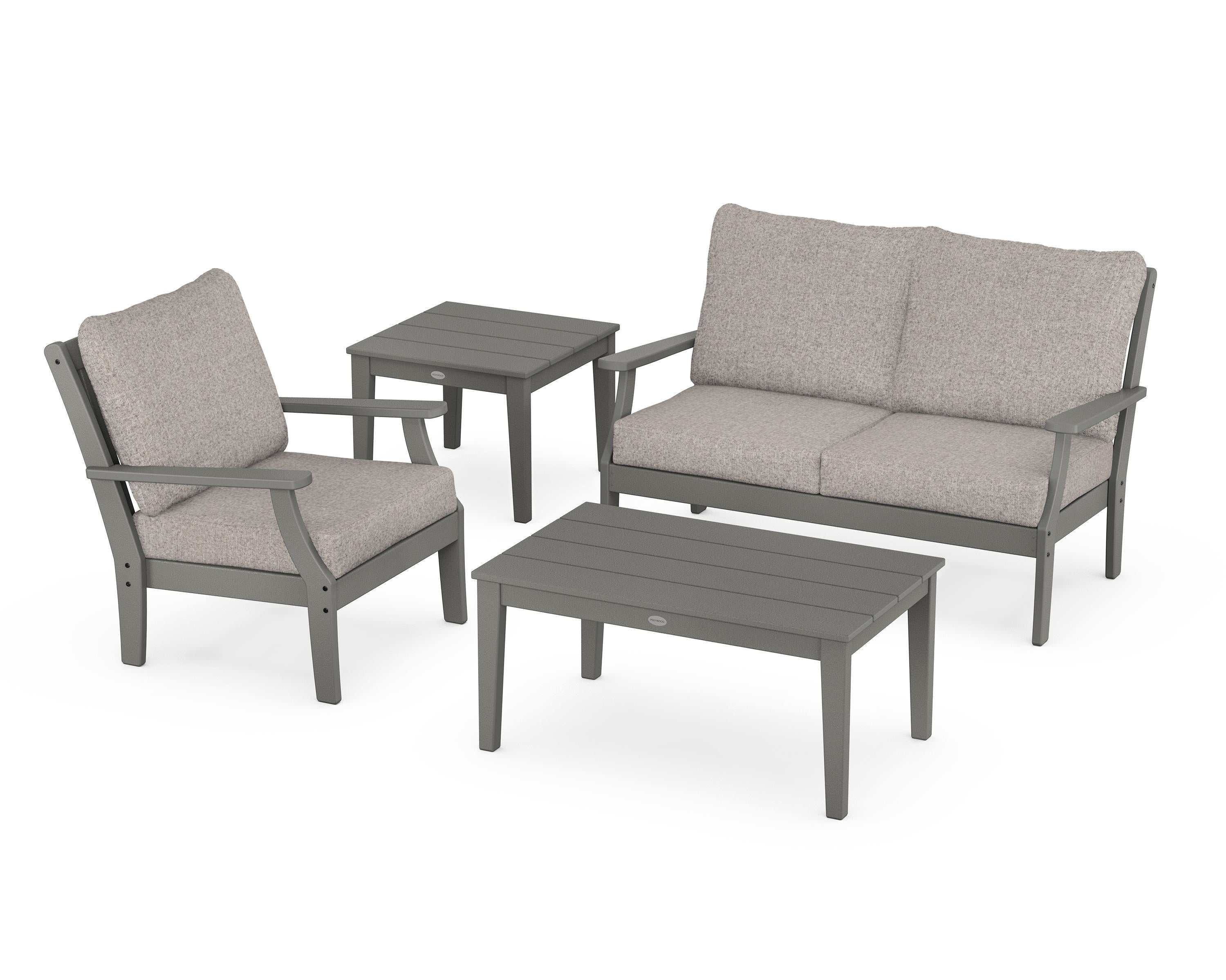 POLYWOOD® Braxton 4-Piece Deep Seating Set in Slate Grey / Weathered Tweed