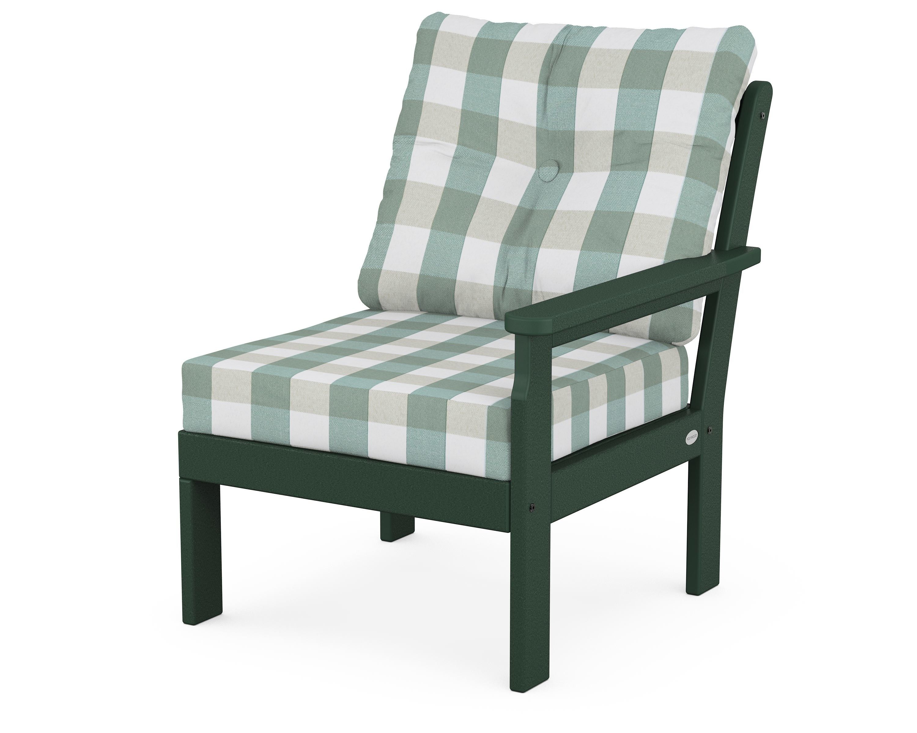 POLYWOOD® Vineyard Modular Right Arm Chair in Green / Buffalo Plaid Glacier Spa