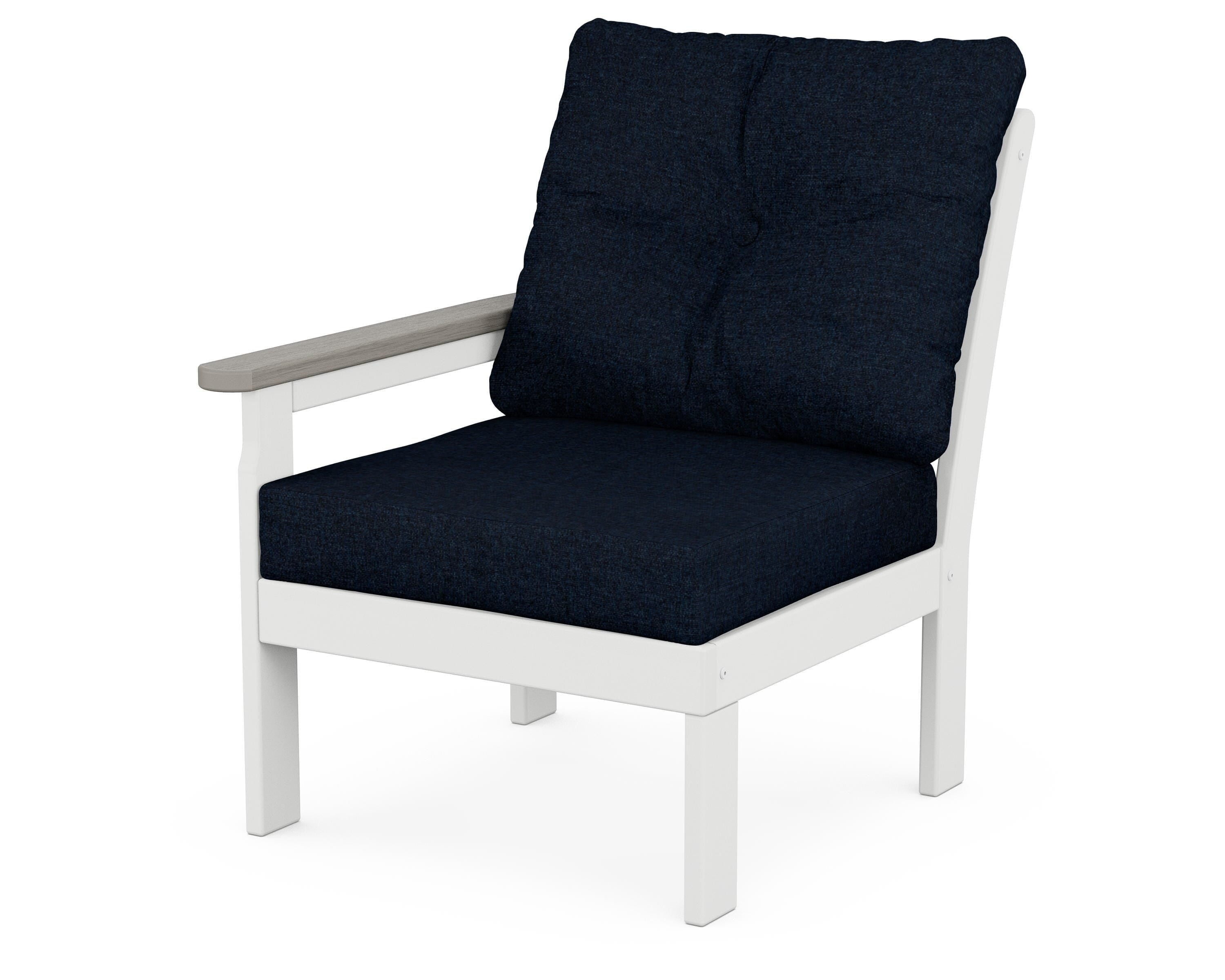 POLYWOOD® Vineyard Modular Left Arm Chair in White / Driftwood / Marine Indigo