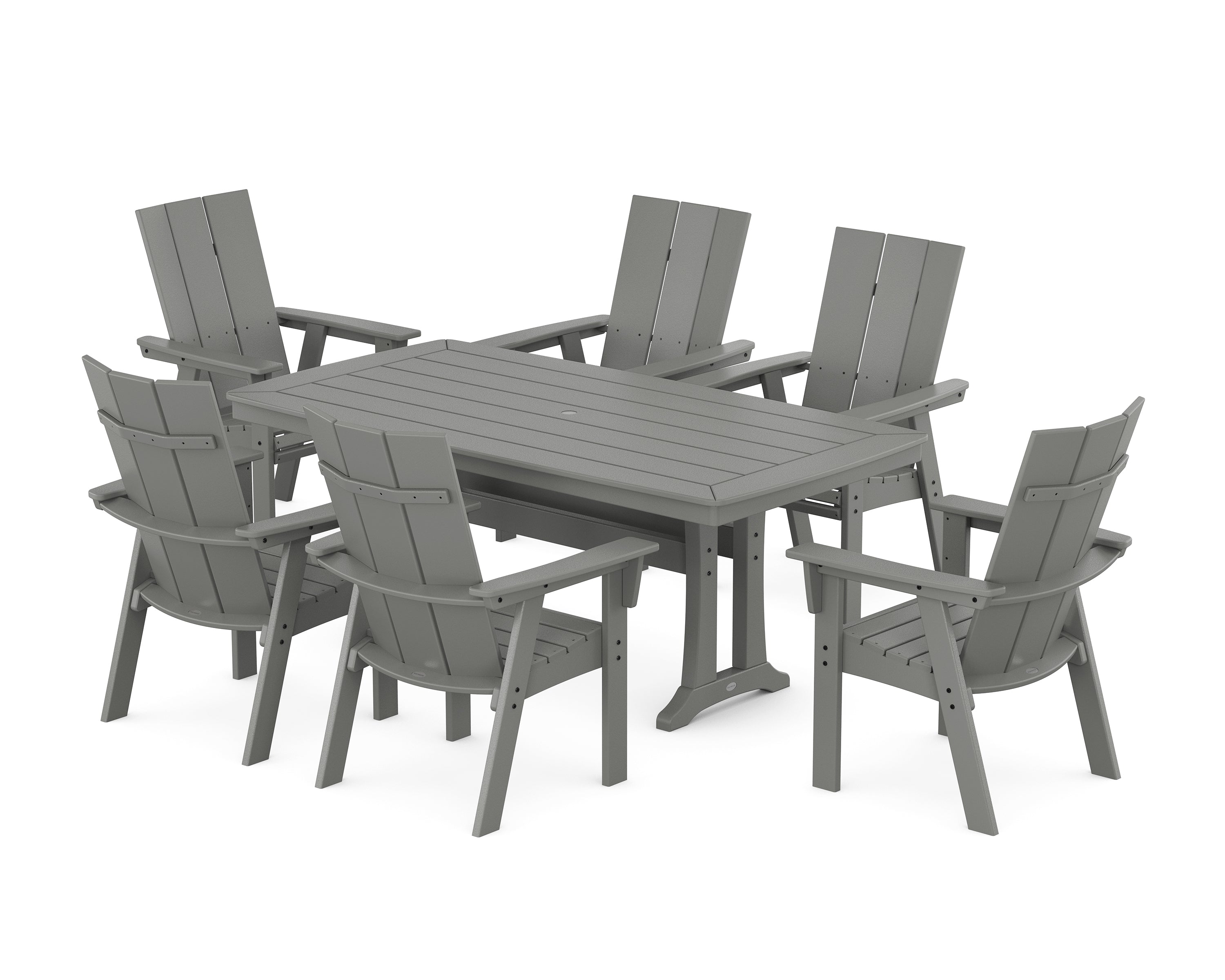 POLYWOOD® Modern Curveback Adirondack 7-Piece Dining Set with Trestle Legs in Slate Grey