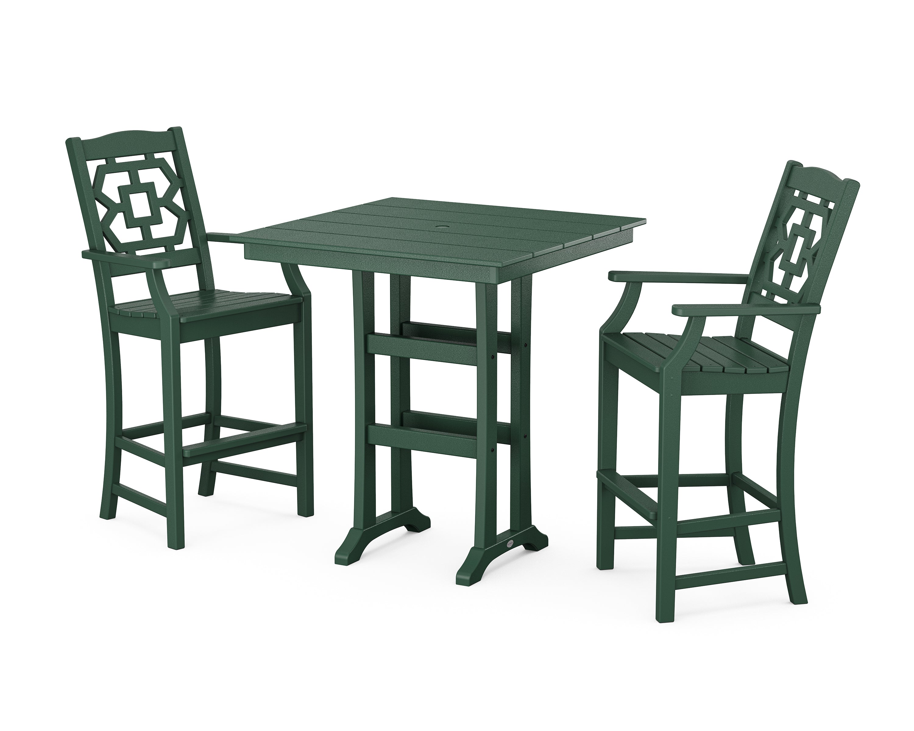 Martha Stewart by POLYWOOD® Chinoiserie 3-Piece Farmhouse Bar Set with Trestle Legs in Green
