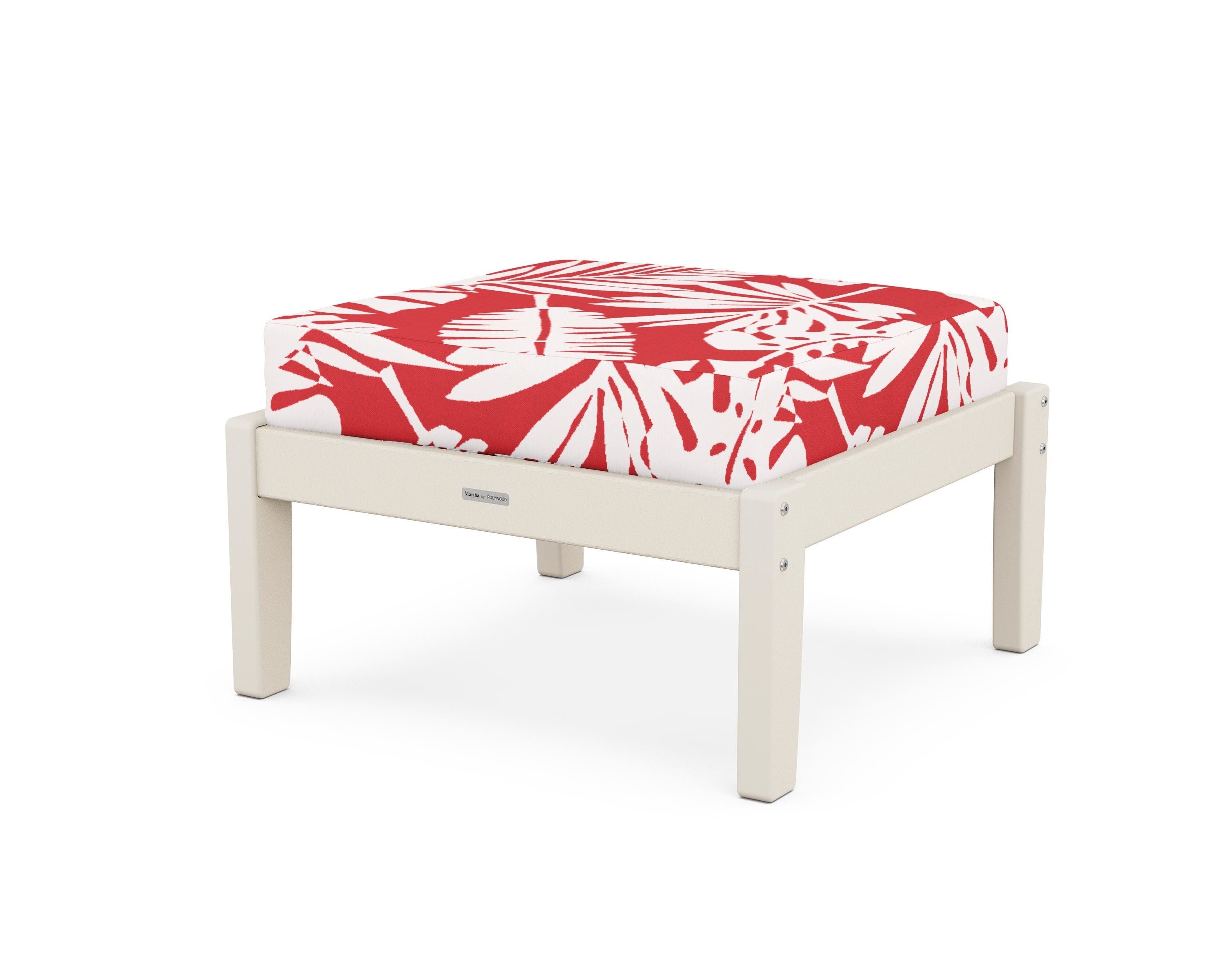 Martha Stewart by POLYWOOD® Chinoiserie Deep Seating Ottoman in Sand / Leaf Crimson