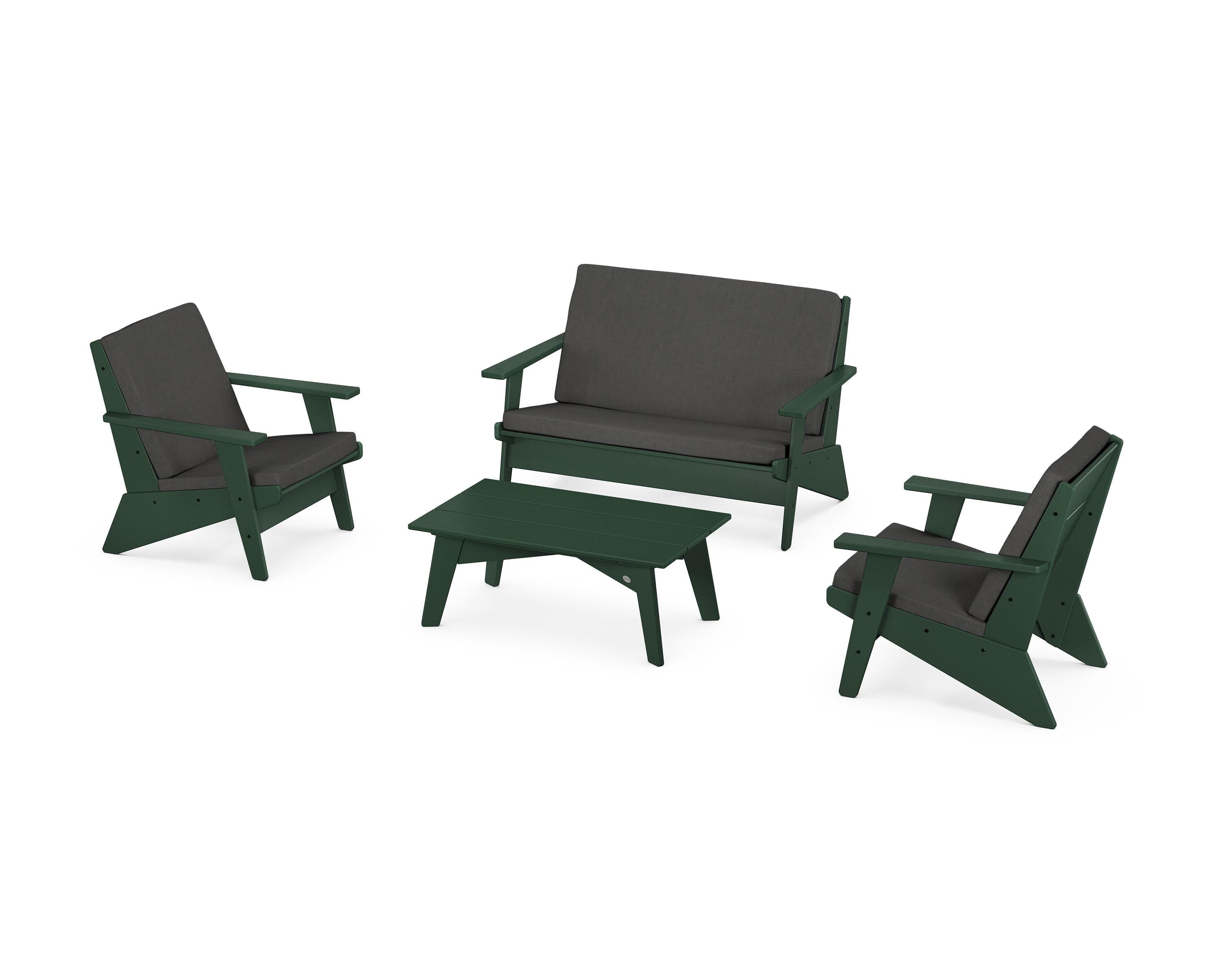 POLYWOOD® Riviera Modern Lounge 4-Piece Set in Green / Spectrum Carbon