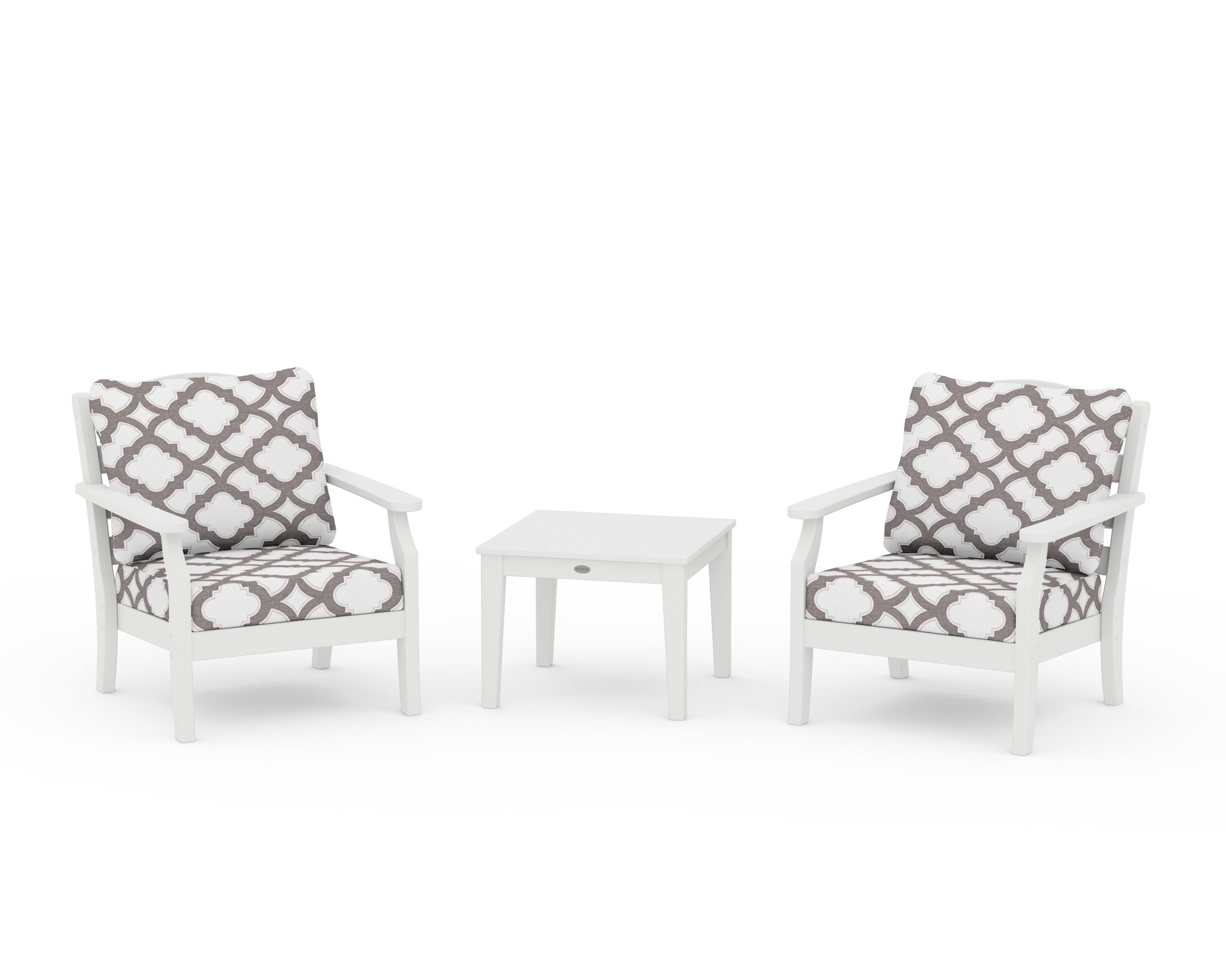 Draper James™ by POLYWOOD® Savannah 3-Piece Deep Seating Set in White / Trellis Grey Mist