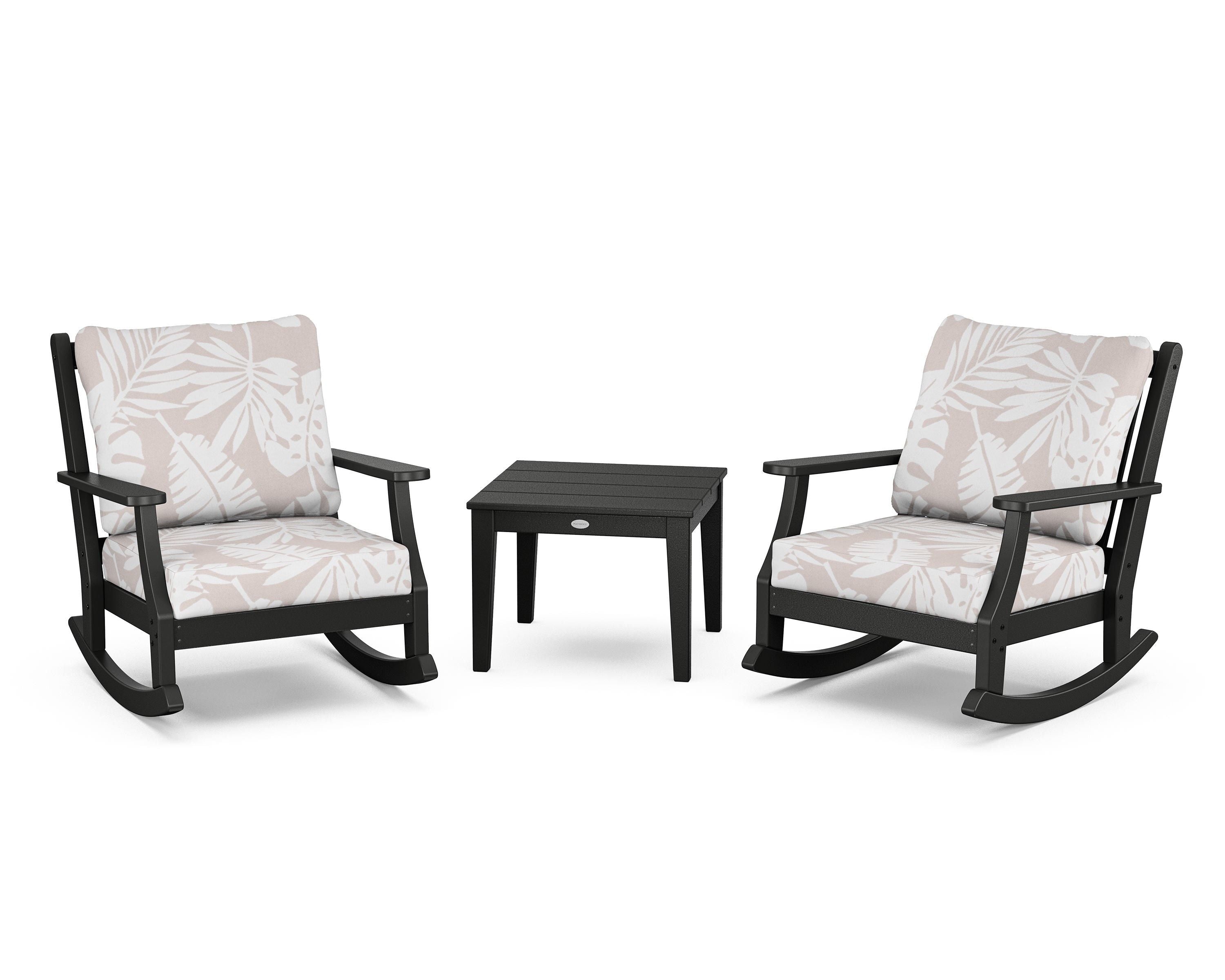 Country Living Wovendale 3-Piece Deep Seating Rocker Set in Black / Leaf Dune Burlap