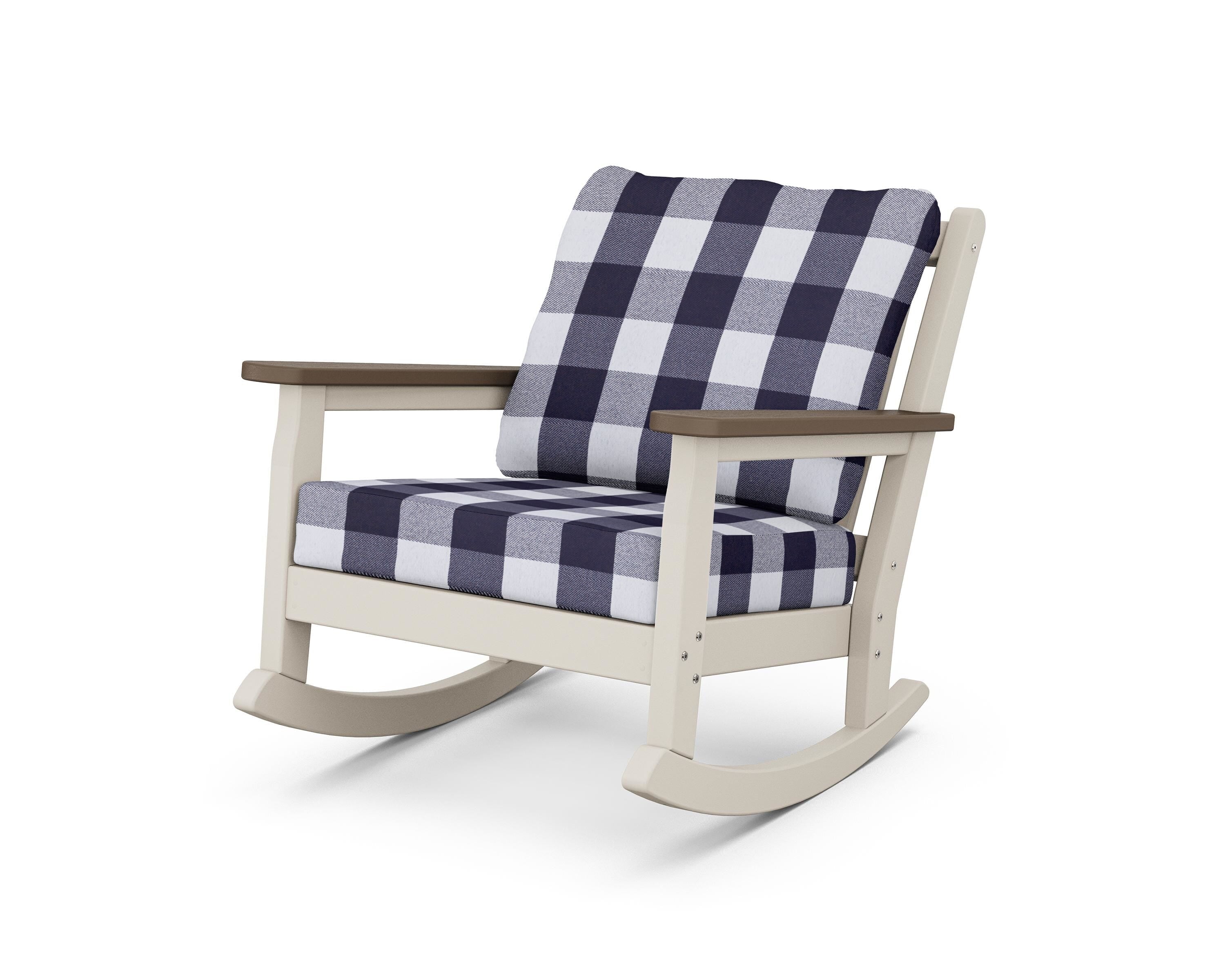 POLYWOOD® Chippendale Deep Seating Rocking Chair in Sand / Kona / Buffalo Plaid Navy
