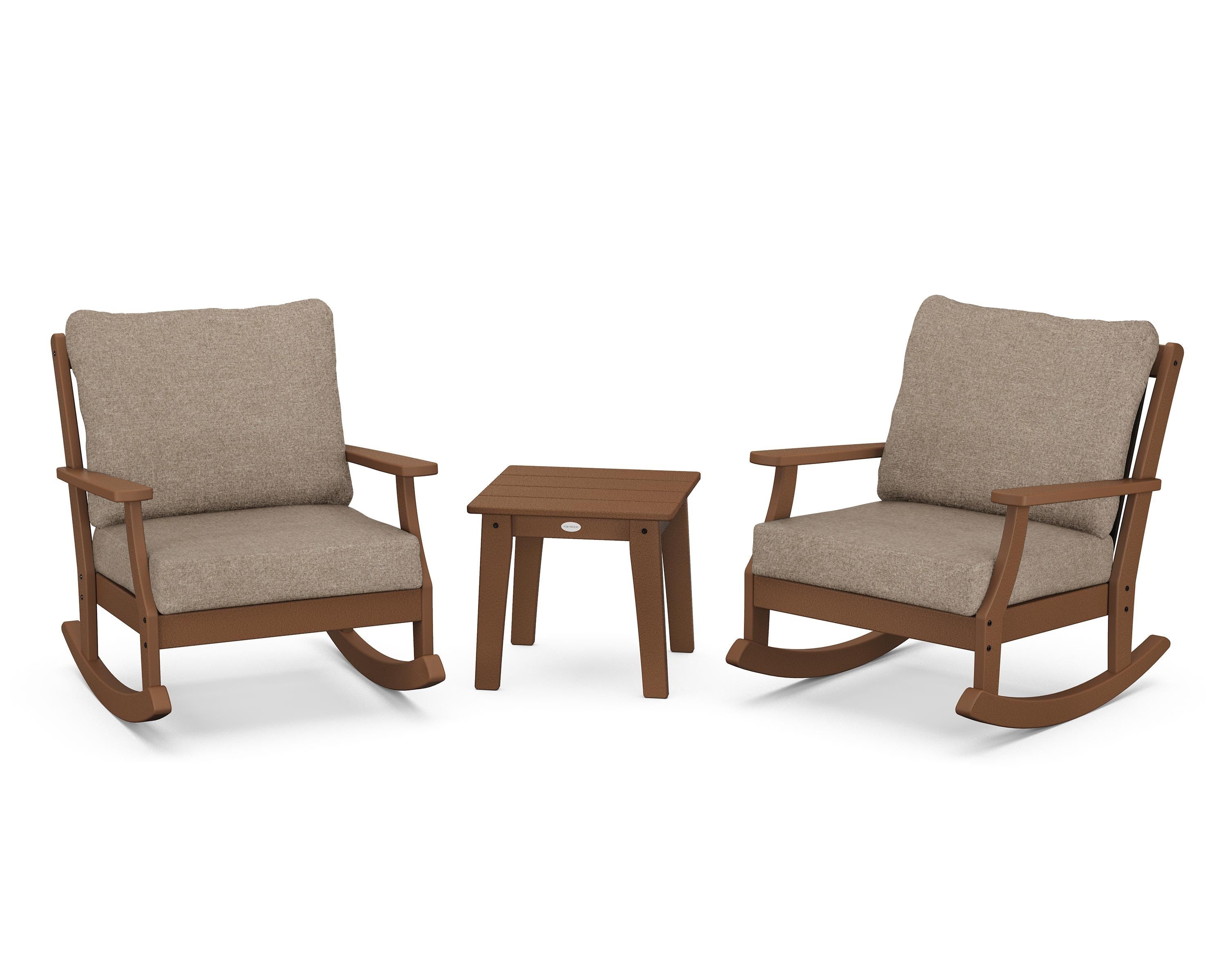 POLYWOOD® Braxton 3-Piece Deep Seating Rocker Set in Teak / Spiced Burlap