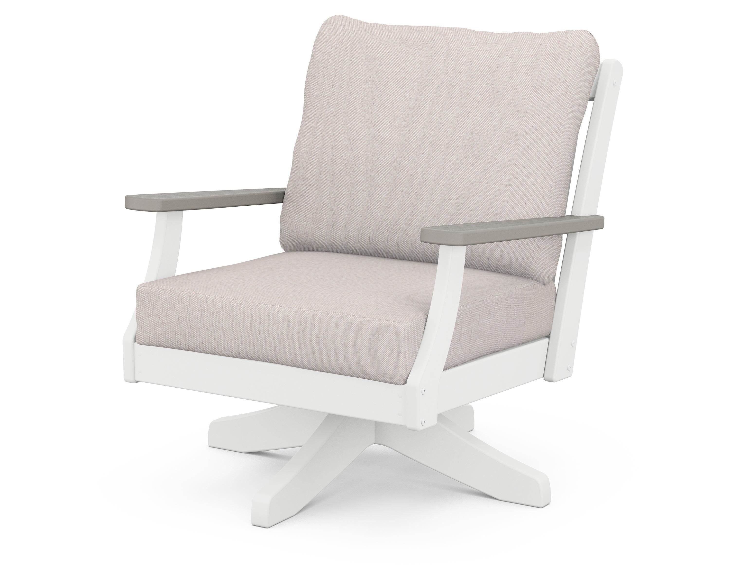 POLYWOOD® Braxton Deep Seating Swivel Chair in White / Driftwood / Dune Burlap
