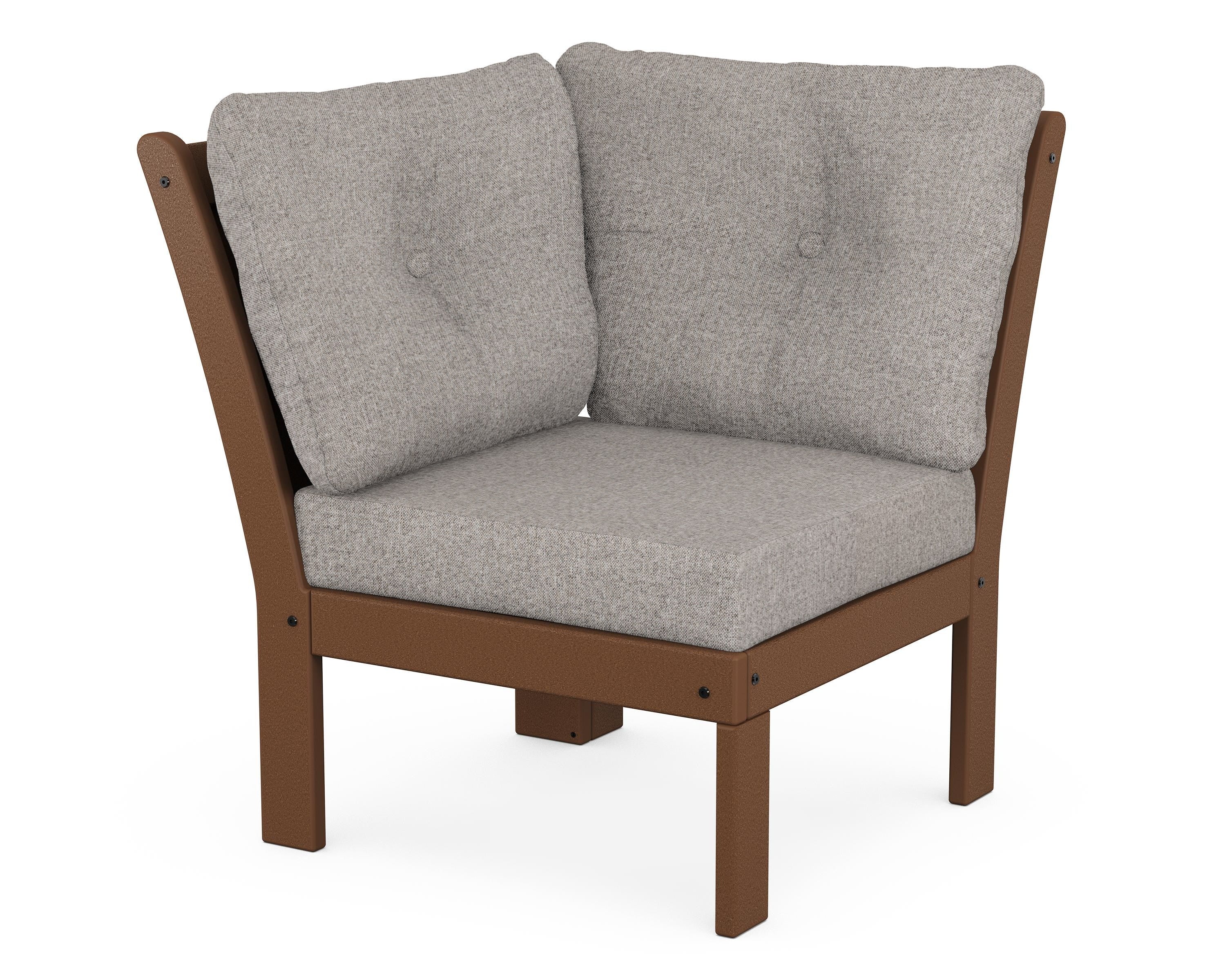 POLYWOOD® Vineyard Modular Corner Chair in Teak / Weathered Tweed