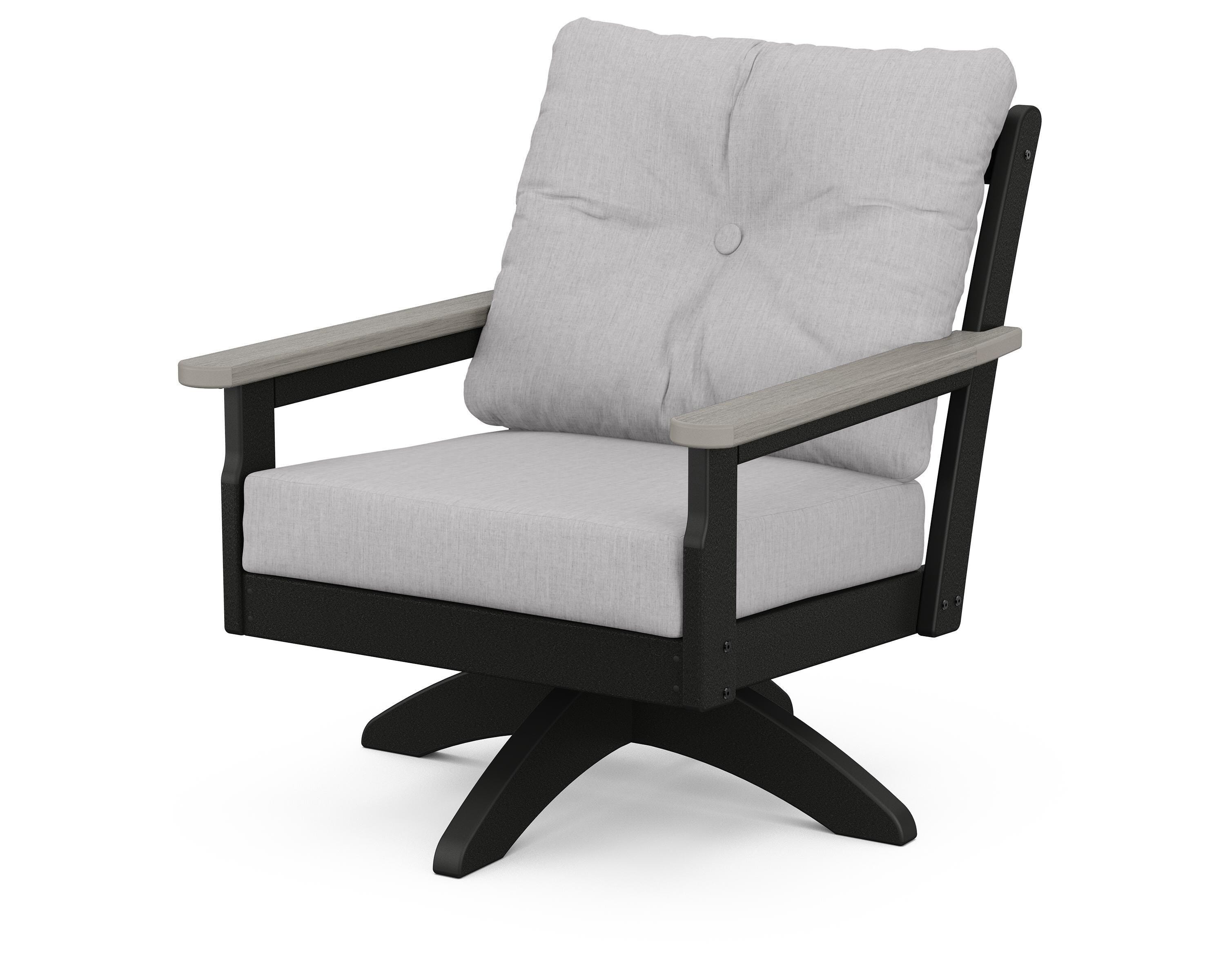 POLYWOOD® Vineyard Deep Seating Swivel Chair in Black / Driftwood / Granite