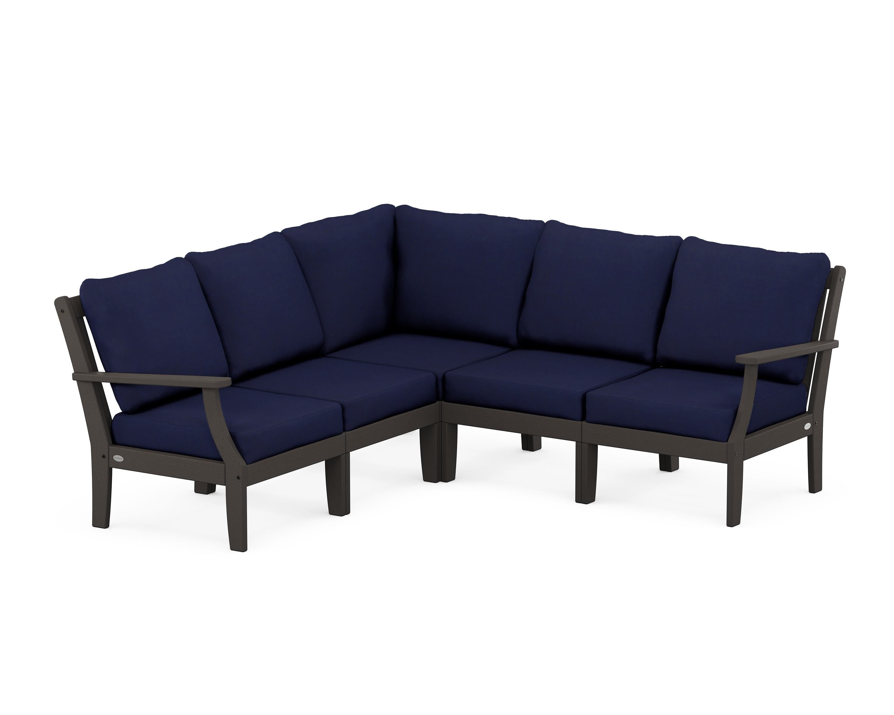 POLYWOOD® Braxton Modular 5-Piece Deep Seating Set in Vintage Coffee / Navy