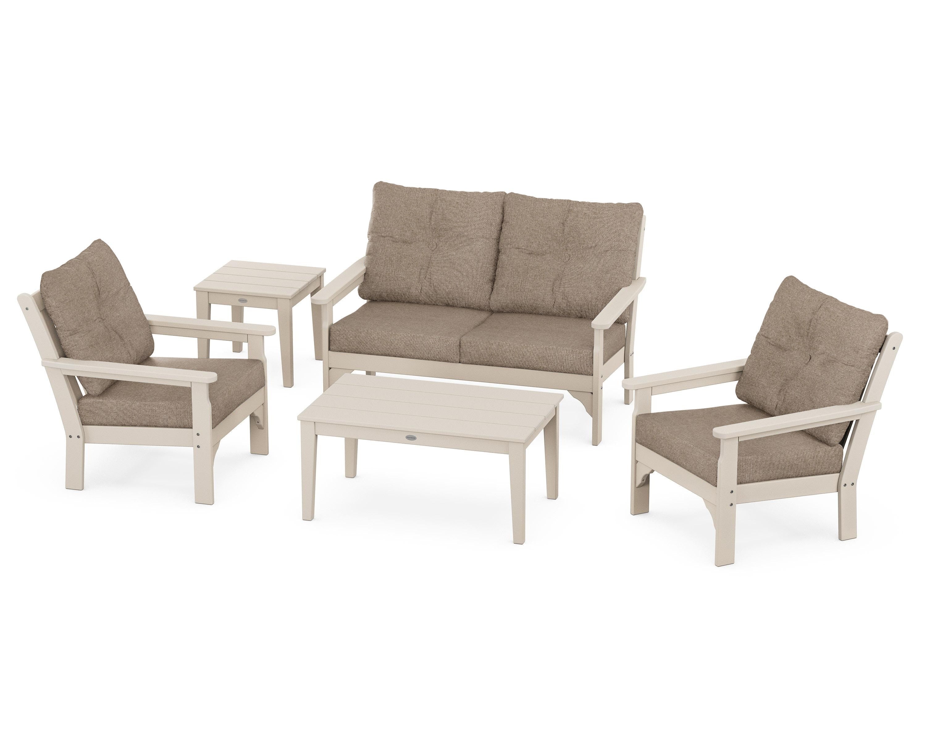 POLYWOOD® Vineyard 5-Piece Deep Seating Set in Sand / Spiced Burlap