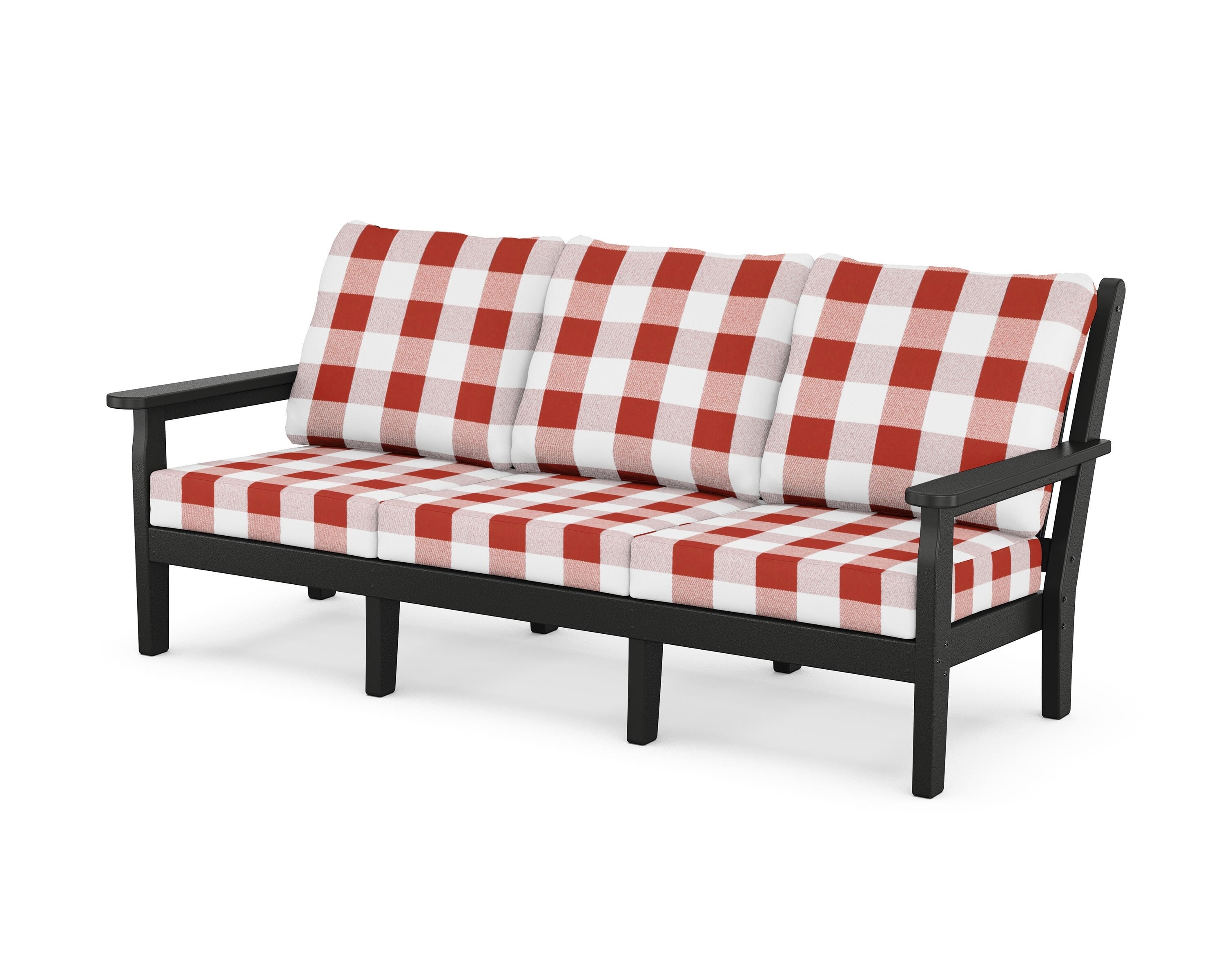 POLYWOOD® Chippendale Deep Seating Sofa in Black / Buffalo Plaid Crimson