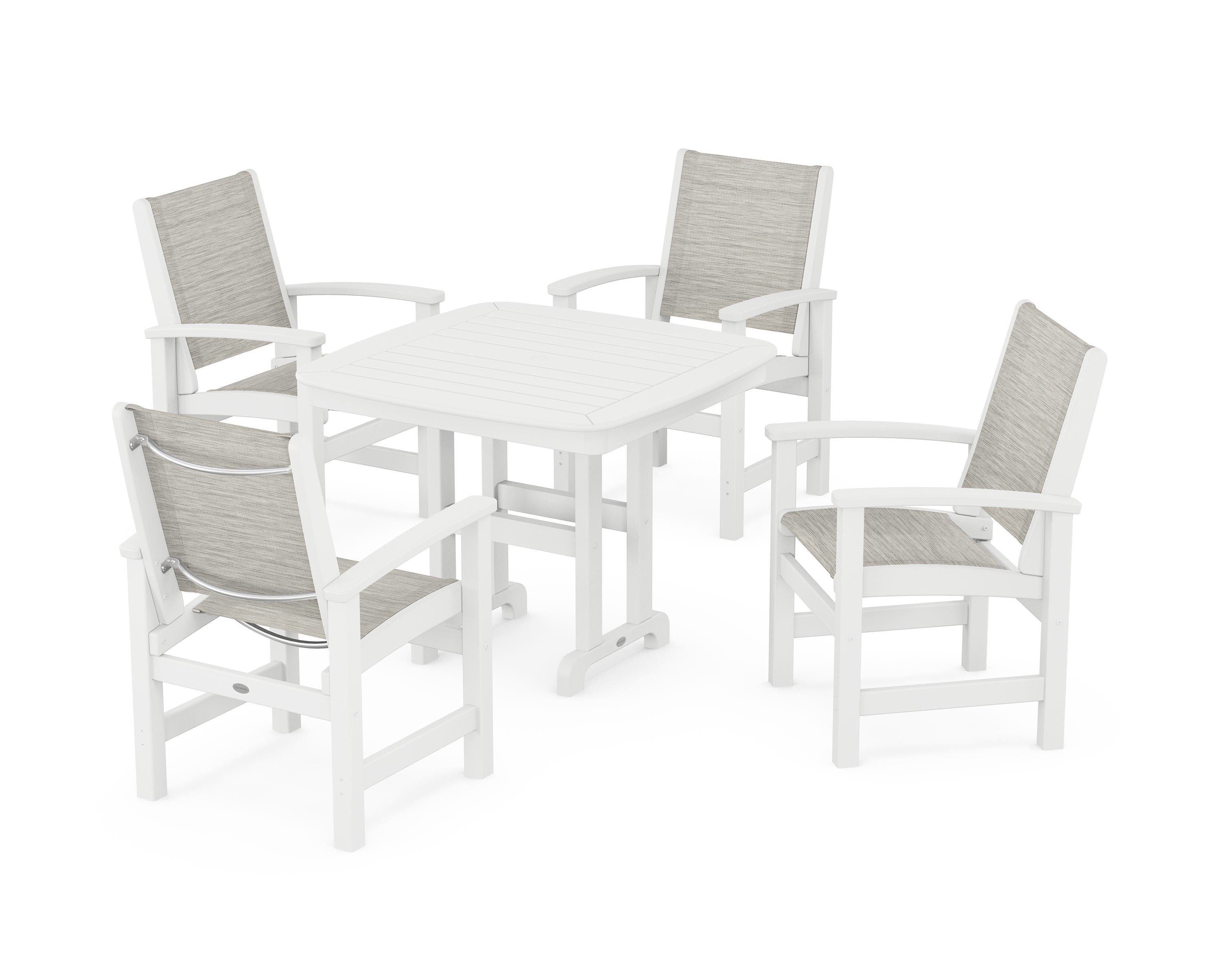 POLYWOOD® Coastal 5-Piece Dining Set in White / Birch Sling