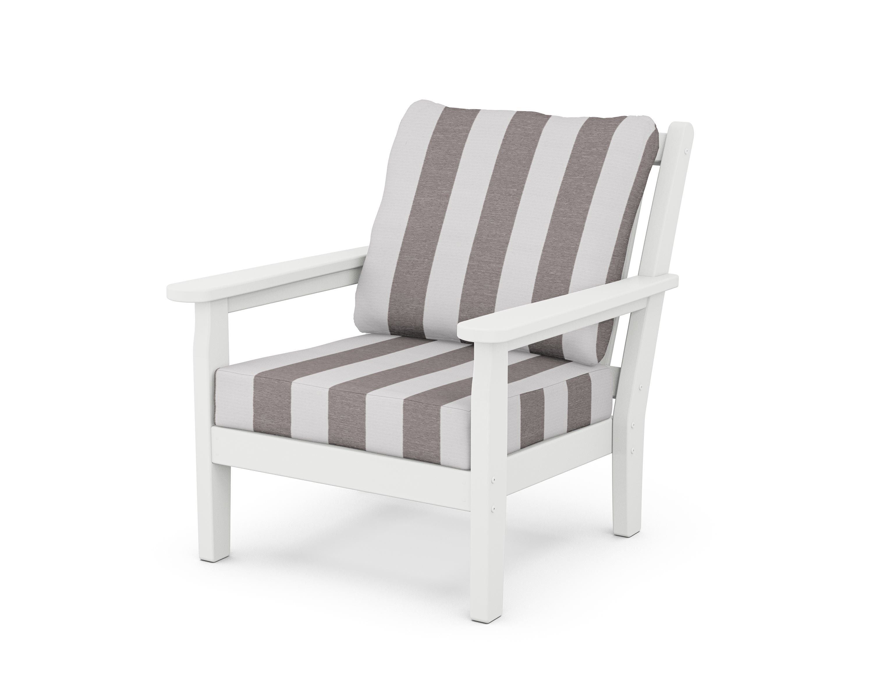 POLYWOOD® Chippendale Deep Seating Chair in White / Cabana Stripe Grey Mist