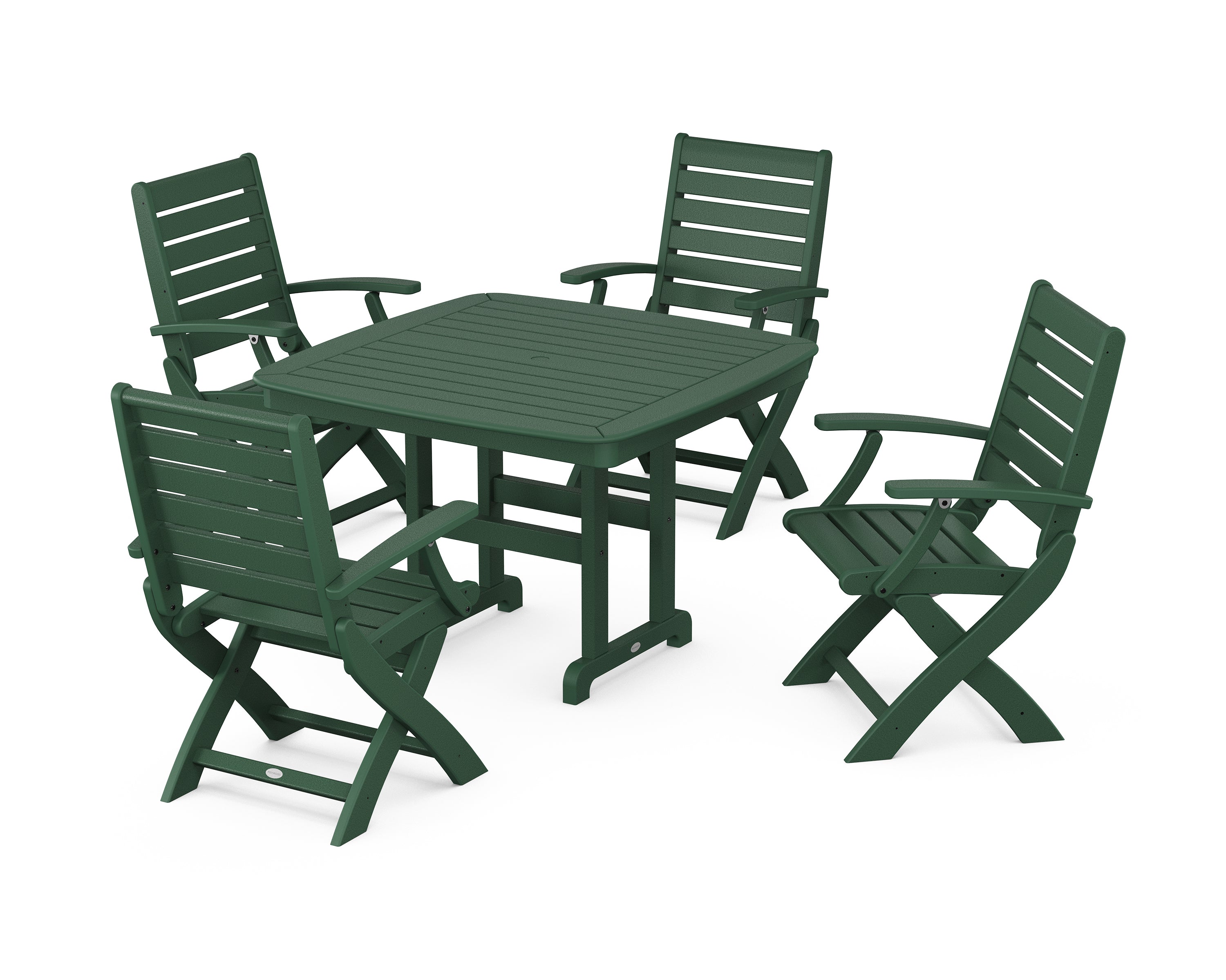 POLYWOOD® Signature Folding Chair 5-Piece Dining Set with Trestle Legs in Green