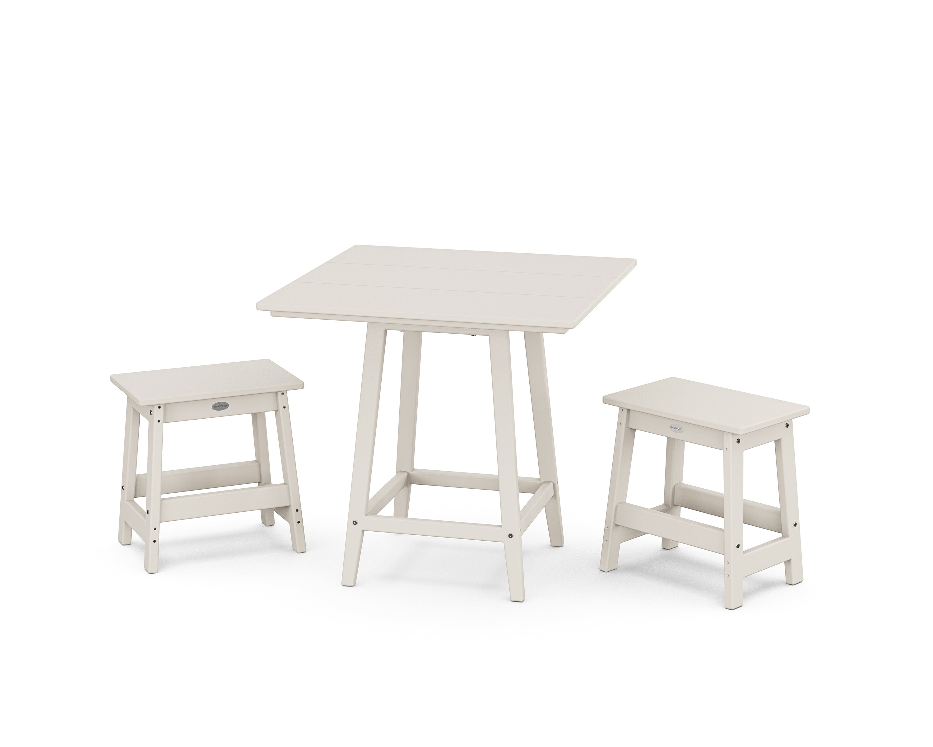POLYWOOD® Modern Studio Stool 3-Piece Square Bistro Set in Sand