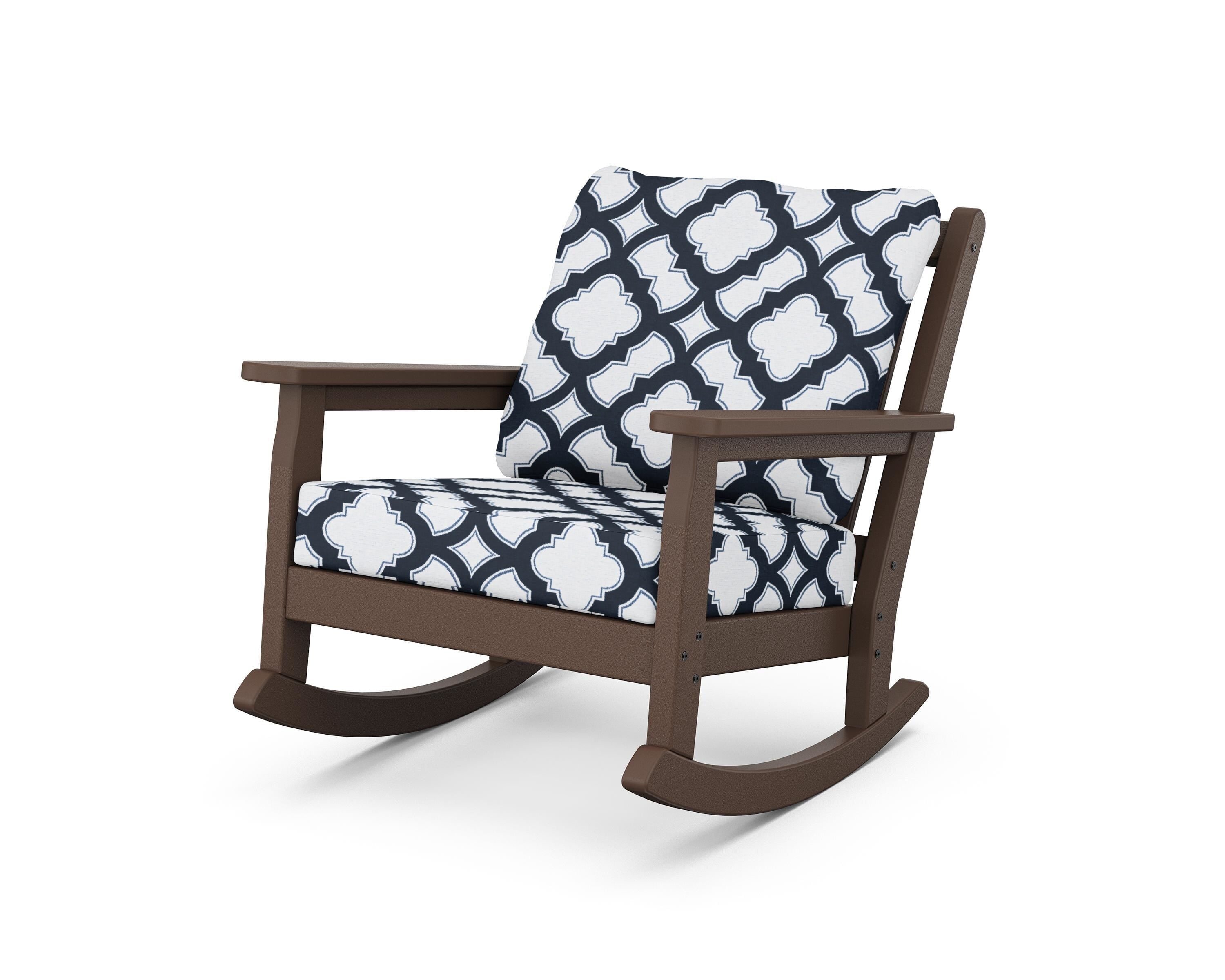 POLYWOOD® Chippendale Deep Seating Rocking Chair in Mahogany / Trellis Marine Indigo